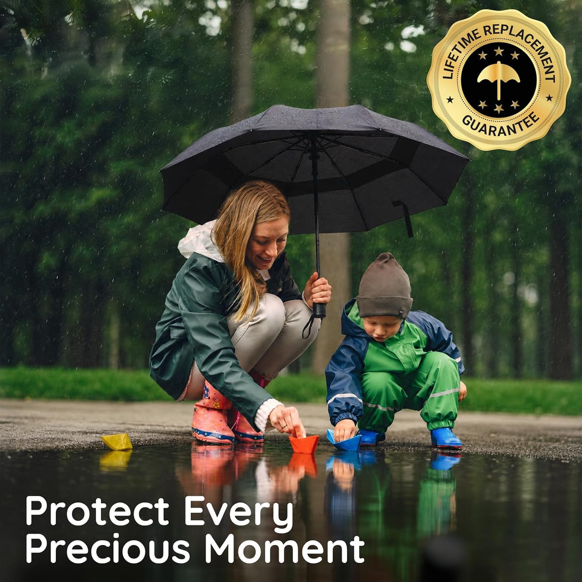 Compact Travel Umbrella, Windproof Automatic Folding with Fiberglass Ribs