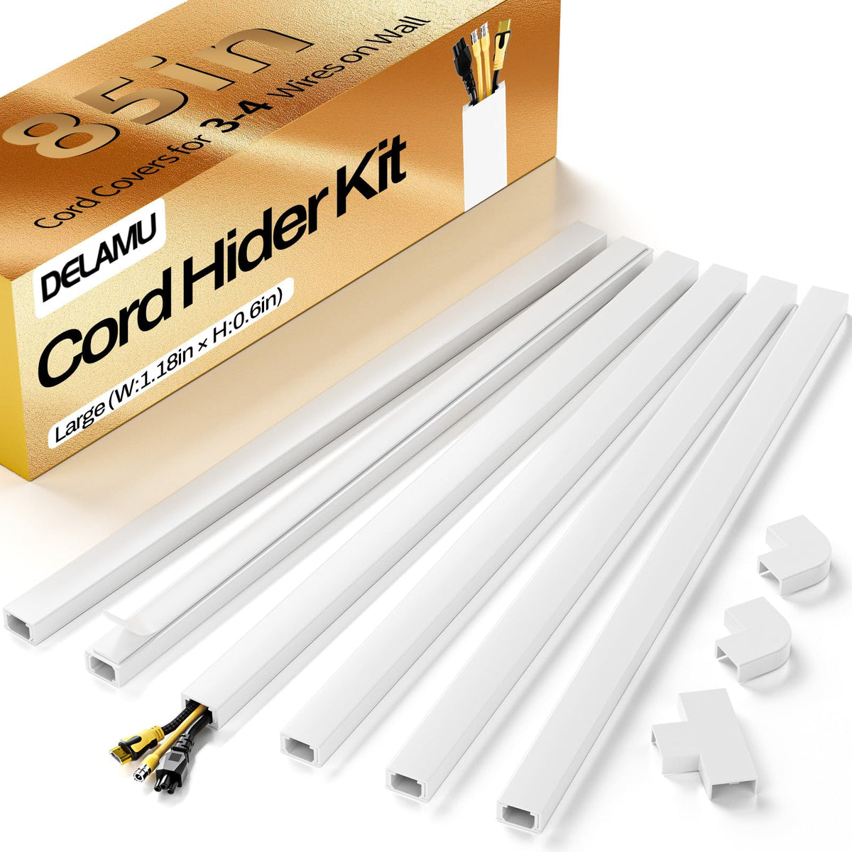 Delamu Beige Cord Hider, 85in Cord Covers for Wires on Wall, One-Cord Cable Hider, Wire Hiders Wire Covers for TV Cords on Wall, Easy Mount Cable Cover Management Kit, 6X L14.2 W0.59 H0.4in, Beige
