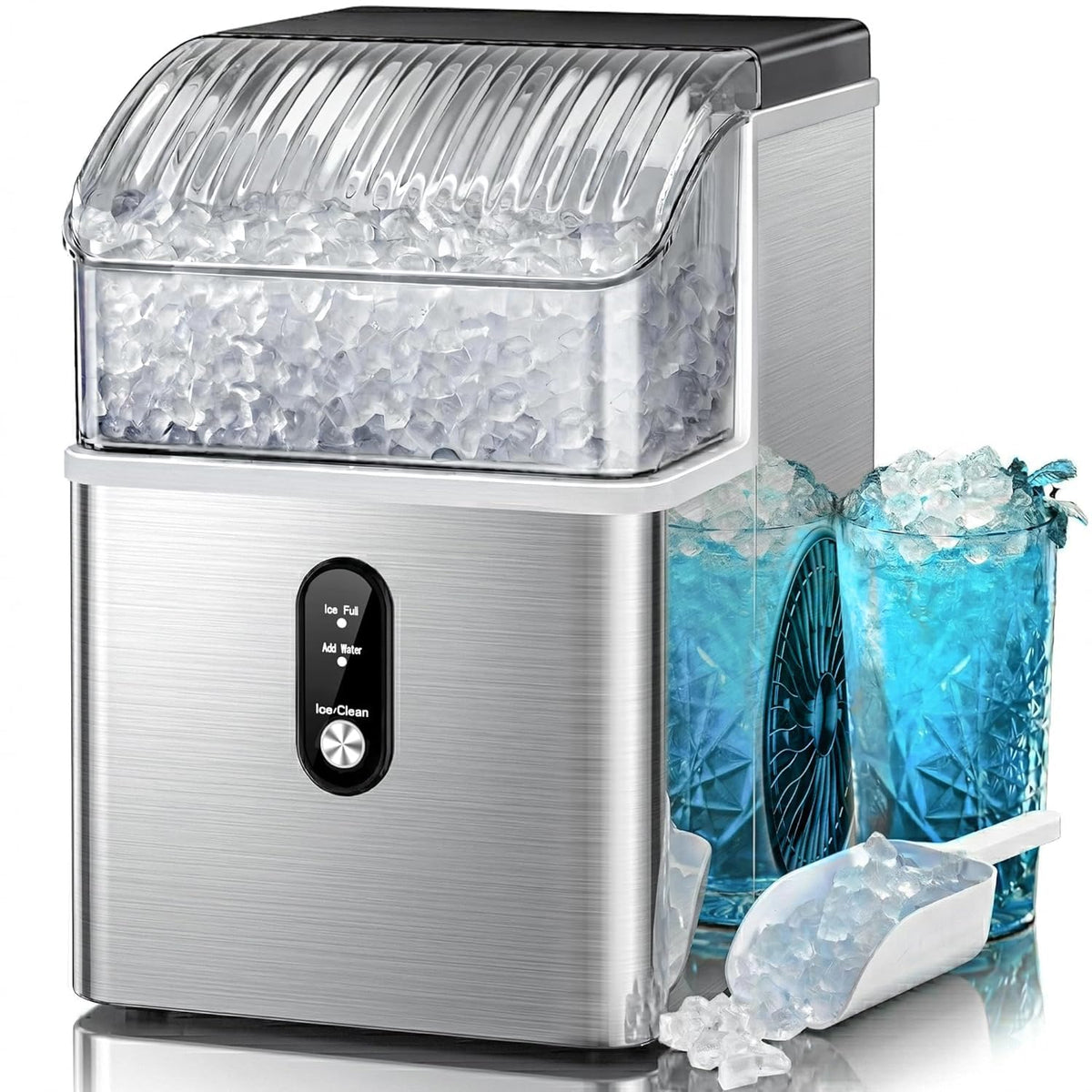 Kismile Nugget Ice Maker Countertop, 35 lbs/Day,Stainless Steel(Black)