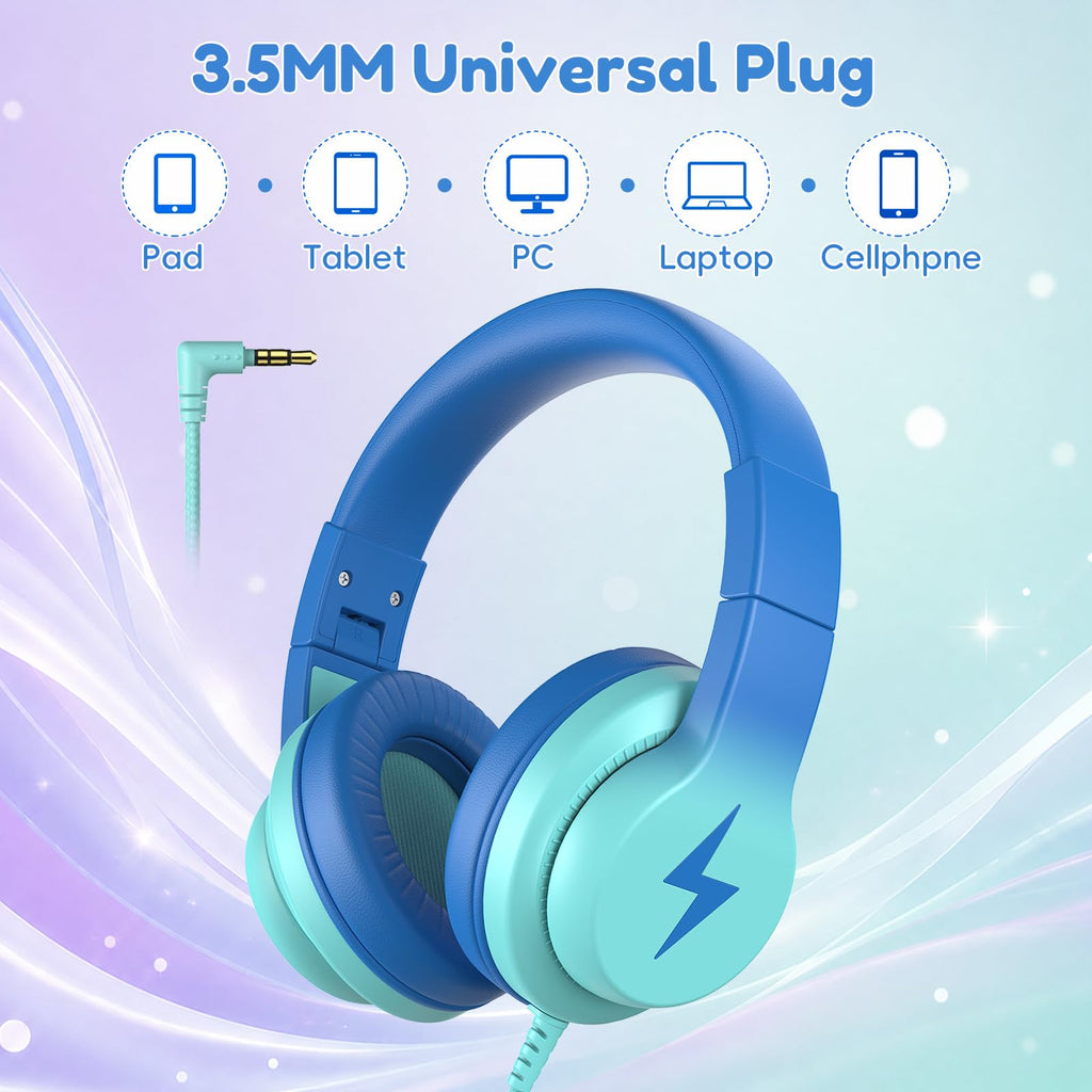 Candy Bila Wired Kids Headphones for School, Over-Ear for Boys Girls