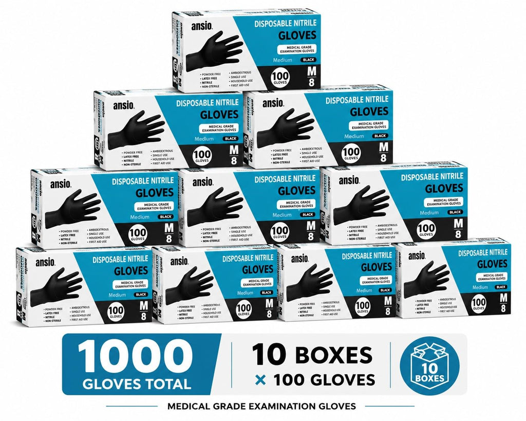 ANSIO Black Nitrile Latex Free Disposable Gloves Small, 100 Pack
