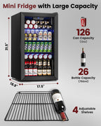 Feelfunn 2.6CuFt Beverage Refrigerator, 95 Can Mini Fridge with Glass Door