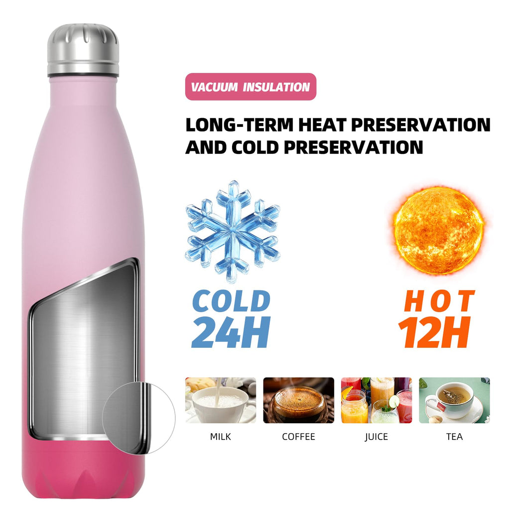 Stainless Steel Insulated Water Bottle, WATERSY Double Walled Metal Vacuum Flask Keep 24 Hrs Cold & 12 Hrs Hot Thermal Metal Sports Bottles 500ml BPA Free for Outdoor, Work, Gym, School (Black)