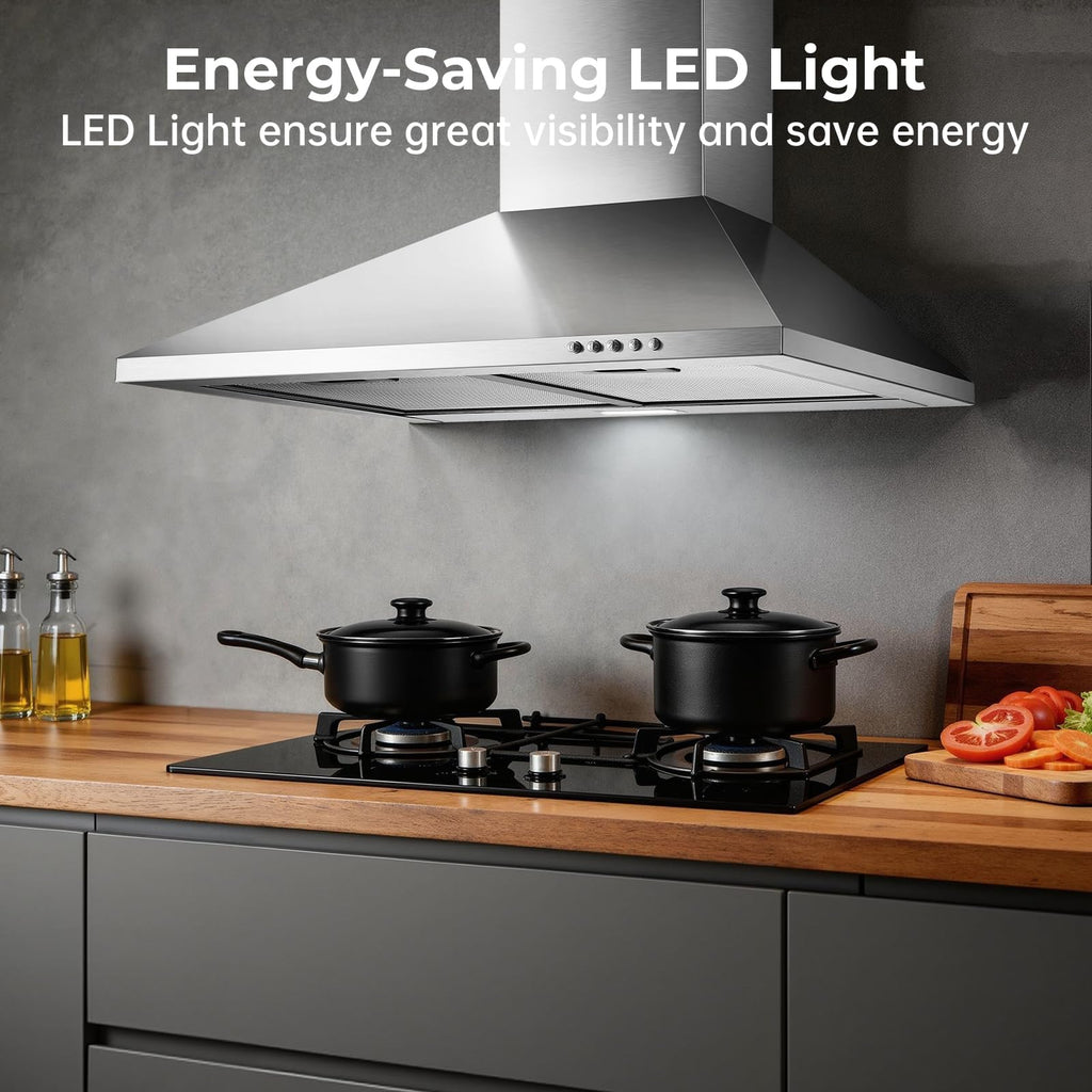 24 inch Range Hood, Ducted/Ductless Range Hood 450CFM, Wall Mount
