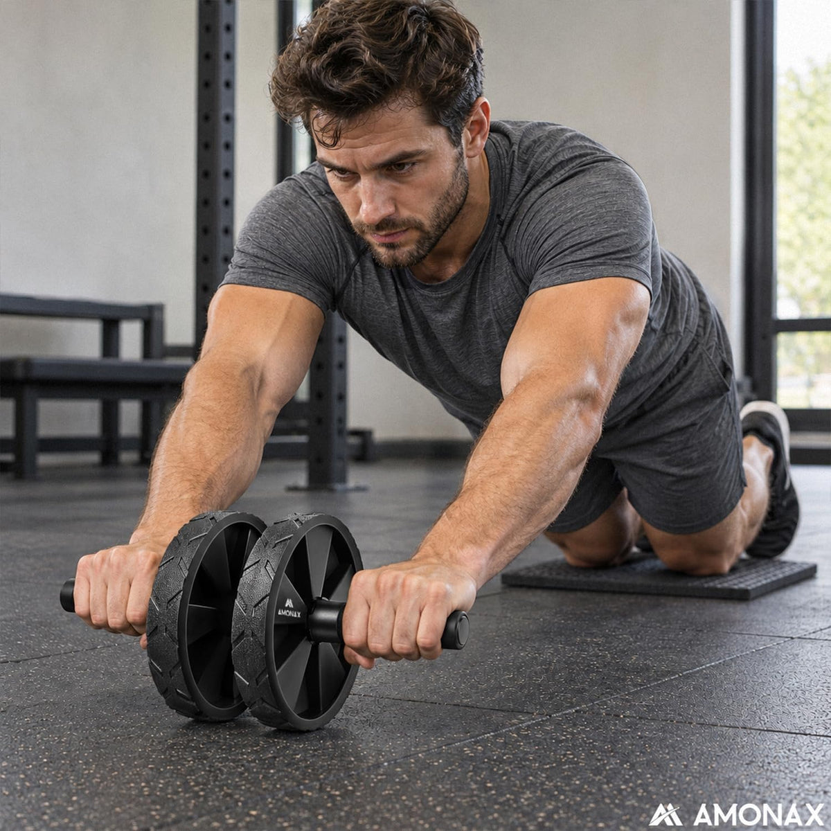 Amonax Convertible Ab Wheel Roller with Large Knee Mat for Core Abs Rollout