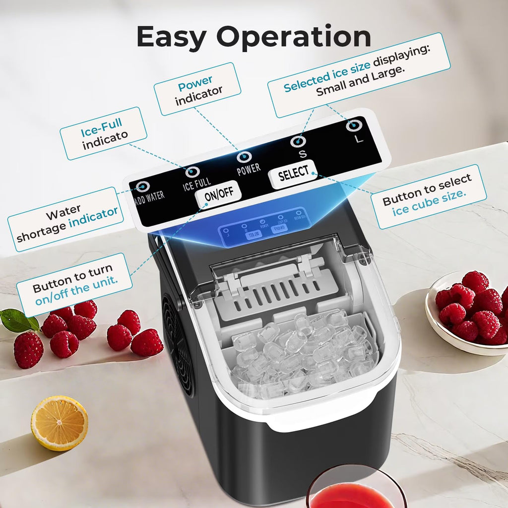 Electactic Portable Ice Maker Countertop,8 Bullet Ice in 6 Mins,2 Ice Size