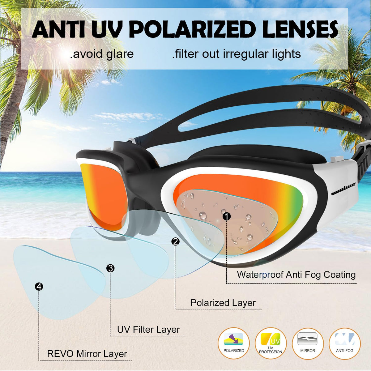 Winline Adult Swimming Goggles,Open Water Goggles Swimming Anti Fog UV Protection No Leakage Clear Vision Easy to Adjust for Adults Men Women Teenagers