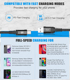 2-Pack 1M USB C Cable 3.1A Fast Car Charger Cable Compatible for iPhone 17 air 16 15 Plus Pro Max, Samsung Flip/Fold 7 6 5 4 3 S26 S25 S24 S10 S20 S21 S22 S23 A16/15/14/13/12 A35/A34 A56/55/54, Pixel