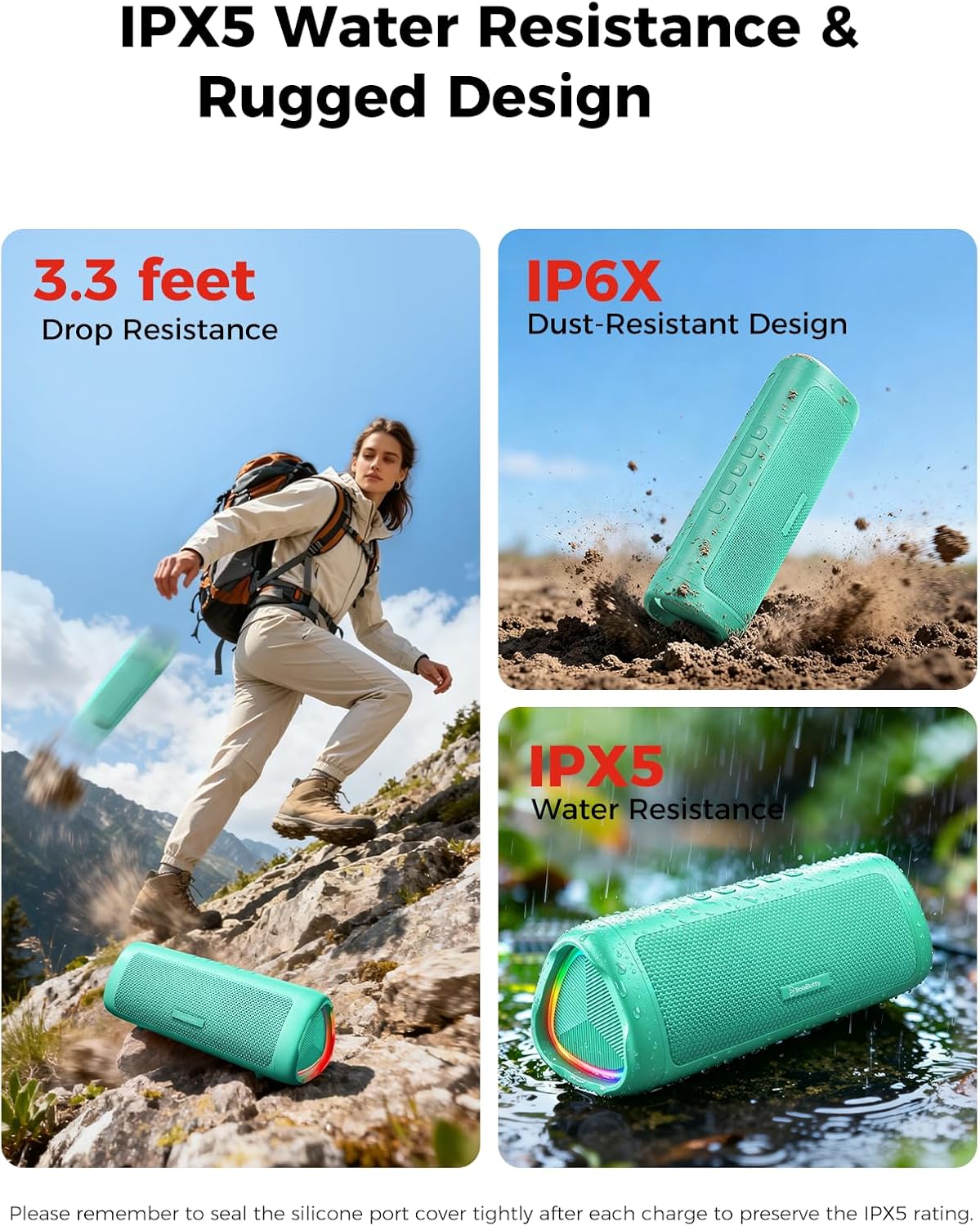 Bluetooth Speaker, 20W HD Sound, Portable Wireless, IPX5 Waterproof, Up to 24H Playtime, TWS Pairing, for Home/Party/Outdoor/Camping/Beach Essentials, Electronic Gadgets, Birthday Gift (Teal)