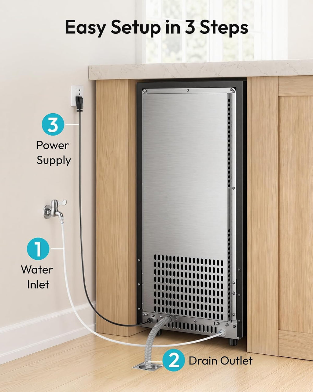 EUHOMY 15" Under Counter Ice Maker, 90lbs/24H, 24lb Bin, Gravity Drainage