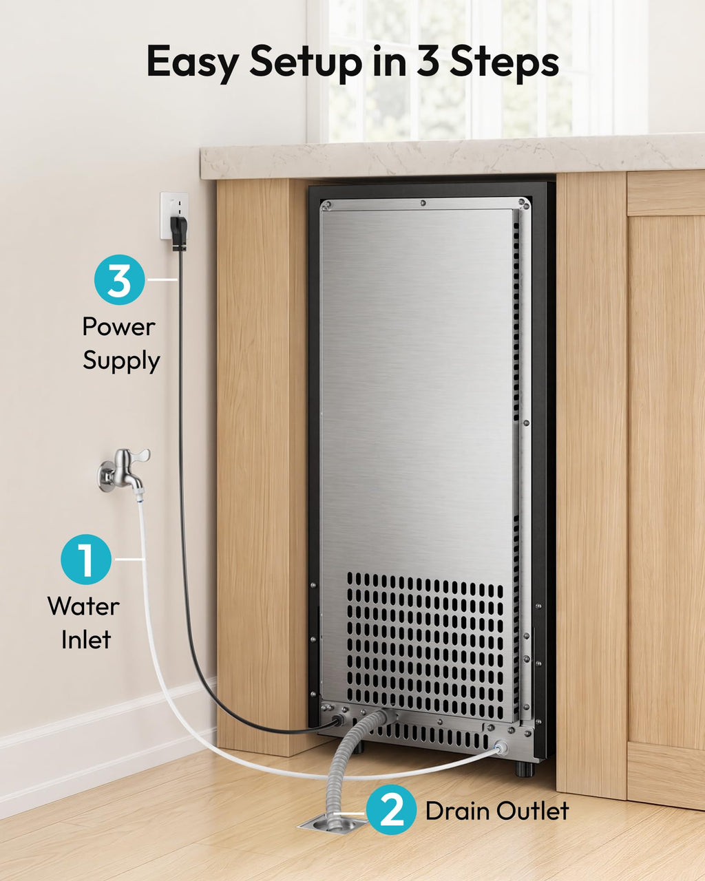 EUHOMY 15" Under Counter Ice Maker, 90lbs/24H, 24lb Bin, Gravity Drainage