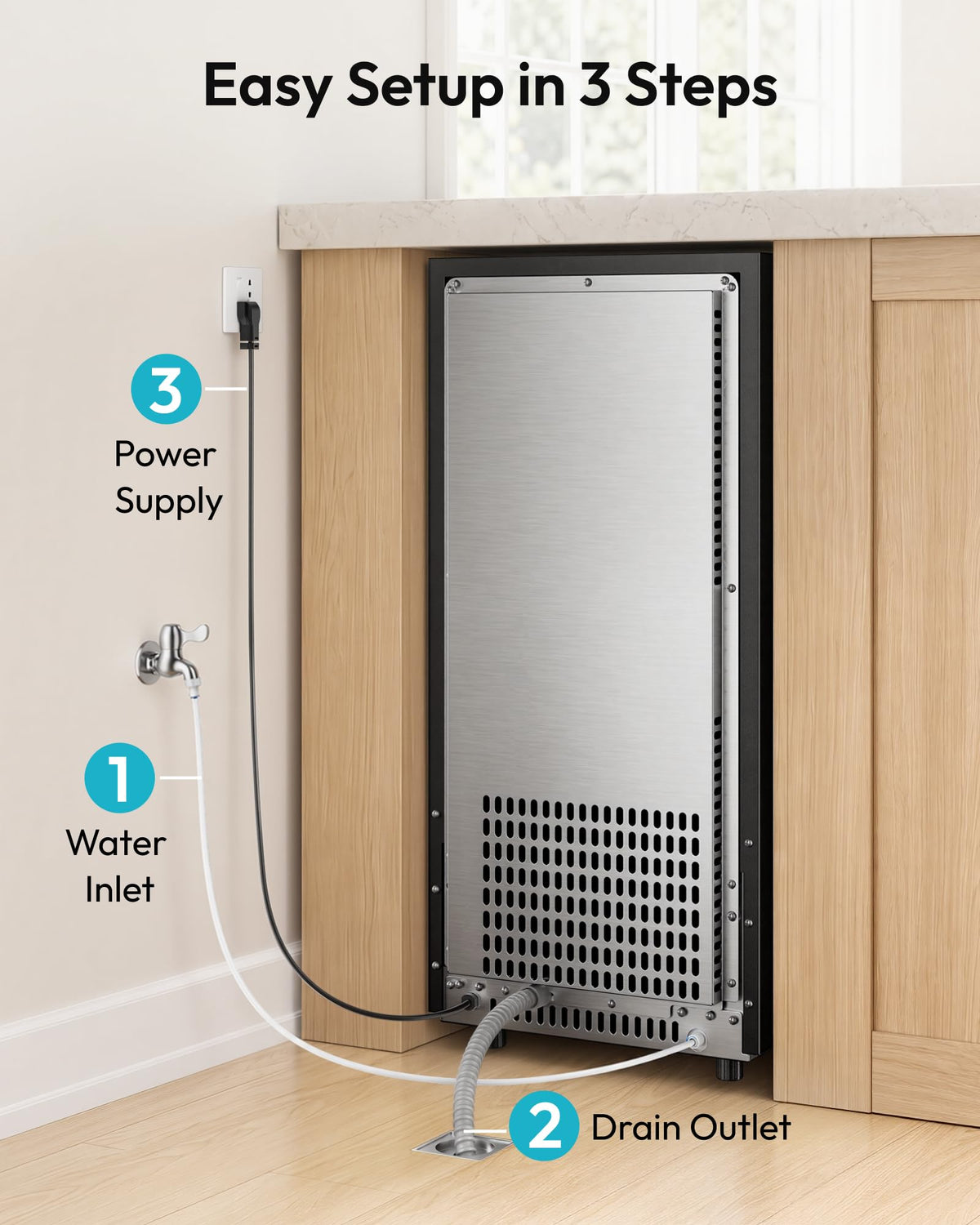EUHOMY 15" Under Counter Ice Maker, 90lbs/24H, 24lb Bin, Gravity Drainage