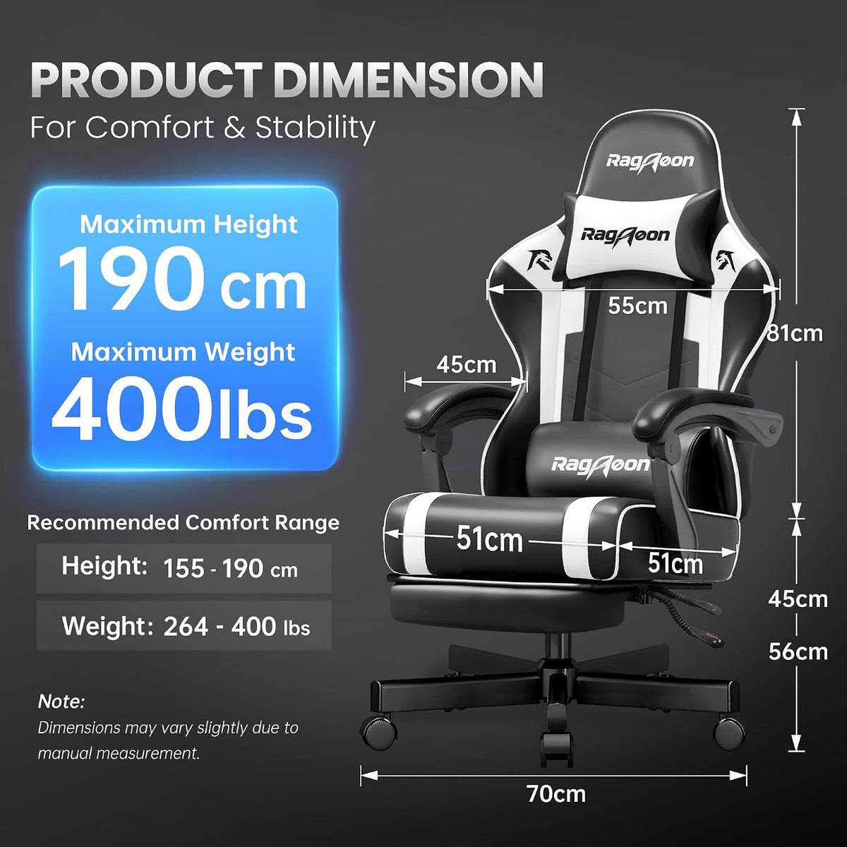 Gaming Chair for Adults, Upgraded Ergonomic Gamer Chair, Arctic Black