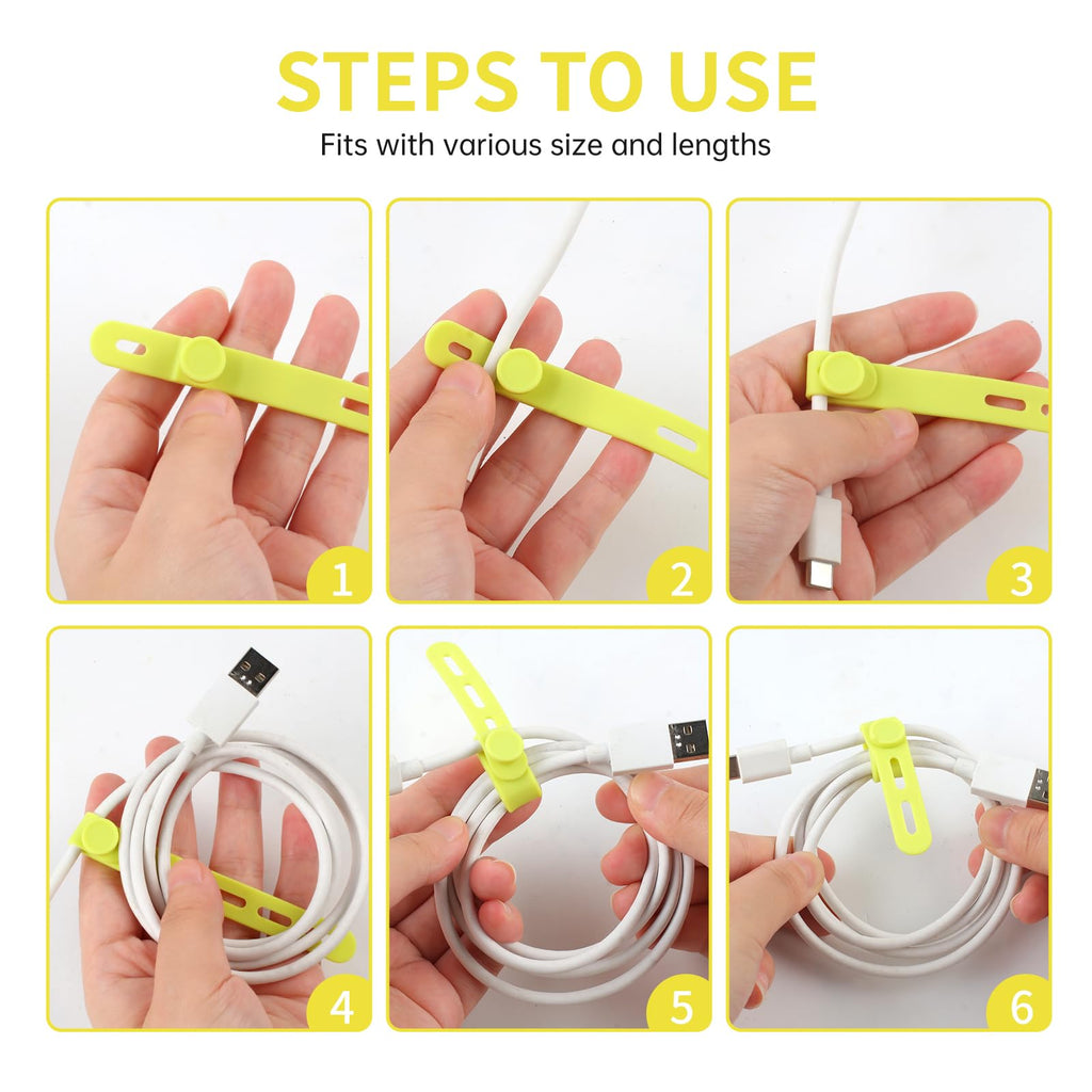 Oligei 25 Pcs Silicone Cable Ties, Cable Ties Reusable, High Elasticity Cord Wraps for Electrical Cords, Cord Organizer for Earphone, Phone Charger(Blue)