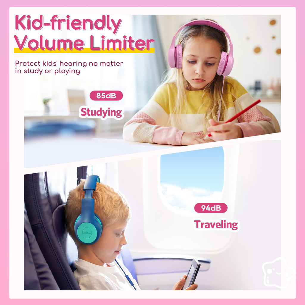 EarFun K1 Kids Headphones Wired with Mic, Volume Limit Headphones for Kids