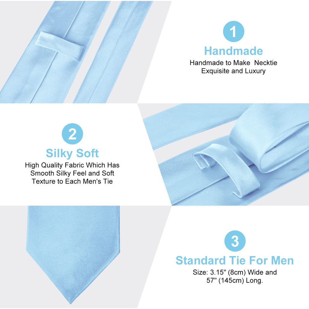 URAQT Men Solid Satin Necktie, 8cm Classic Formal Tie