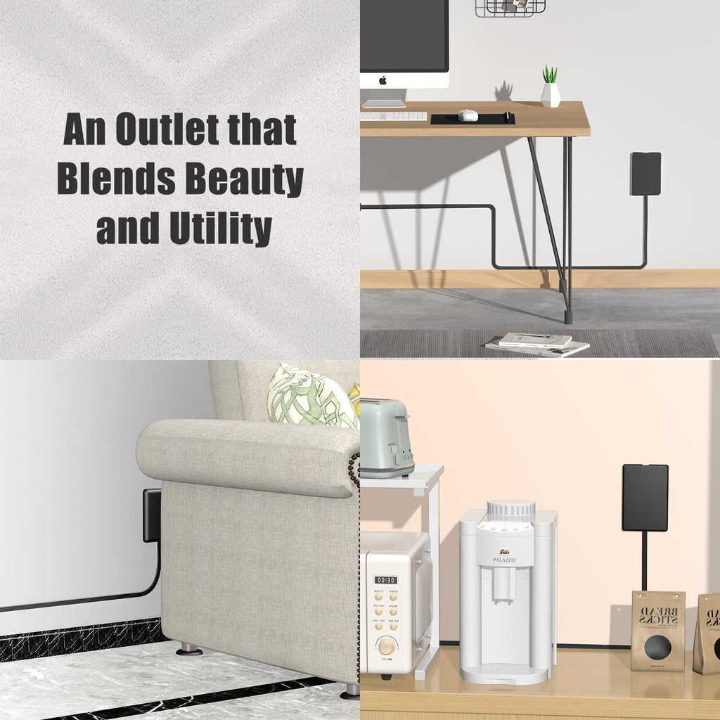 CABOCASA 3FT Flat Plug Extension Cord Power Strip 3 Outlets White Upward