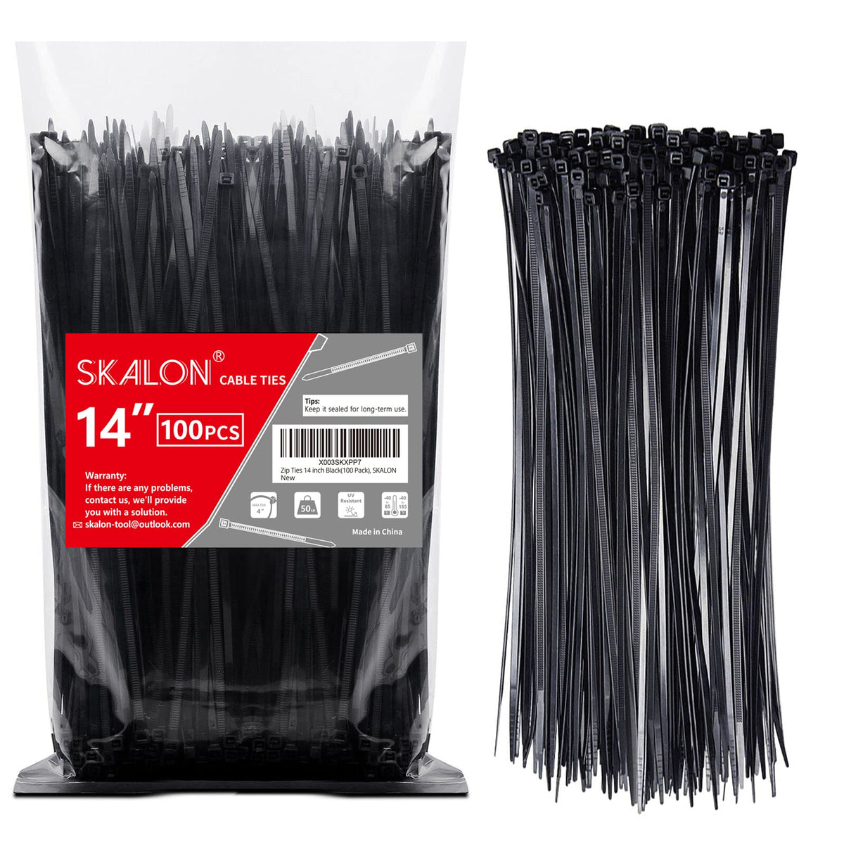 Zip Ties 8 inch (1000 Pack), 40lbs Tensile Strength, Black Cable Ties, Wire Ties for indoor and outdoor use, by Skalon