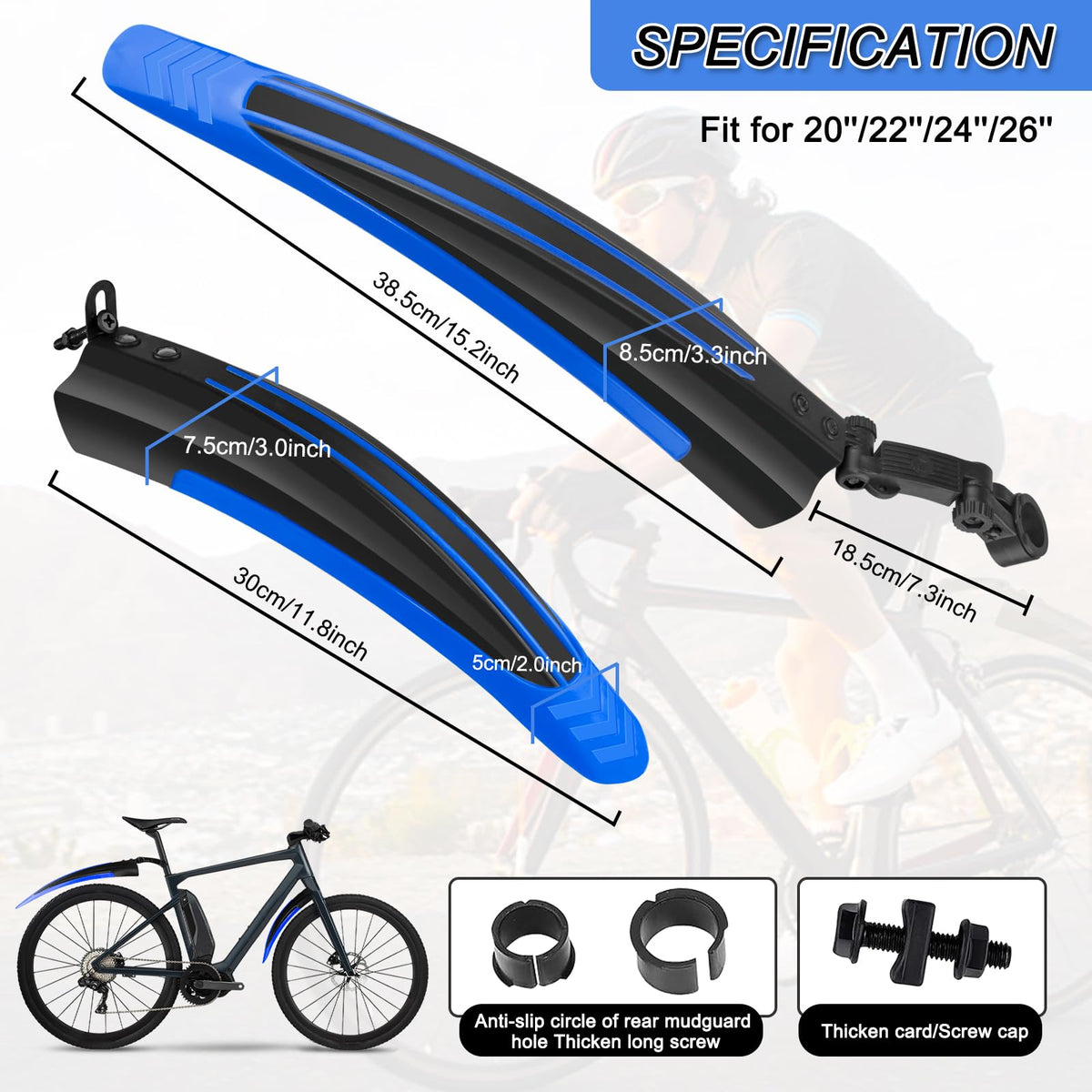 Bike Mudguard Set, Portable Adjustable Road Mountain Bike Bicycle Cycling Tires Front and Rear Mud Guard Fenders for MTB Mountain Road Bike