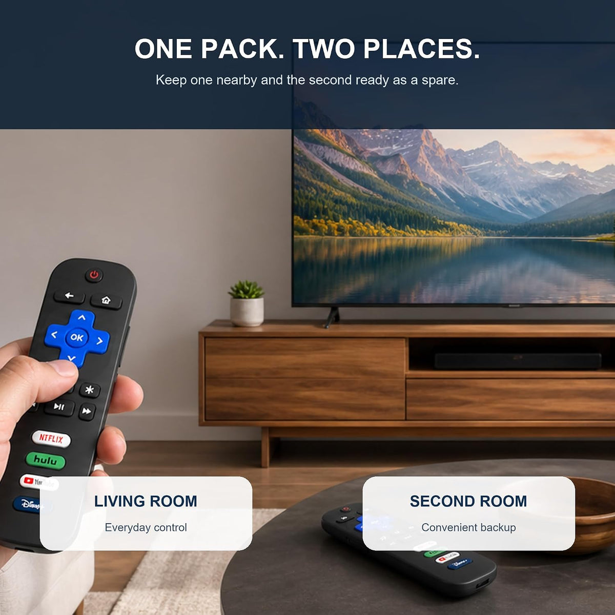 2-Pack Replacement Remote for Roku TV, Compatible with TCL, Onn, Hisense, Sharp, Philips, RCA, Insignia and Other Roku TVs, No Setup Required
