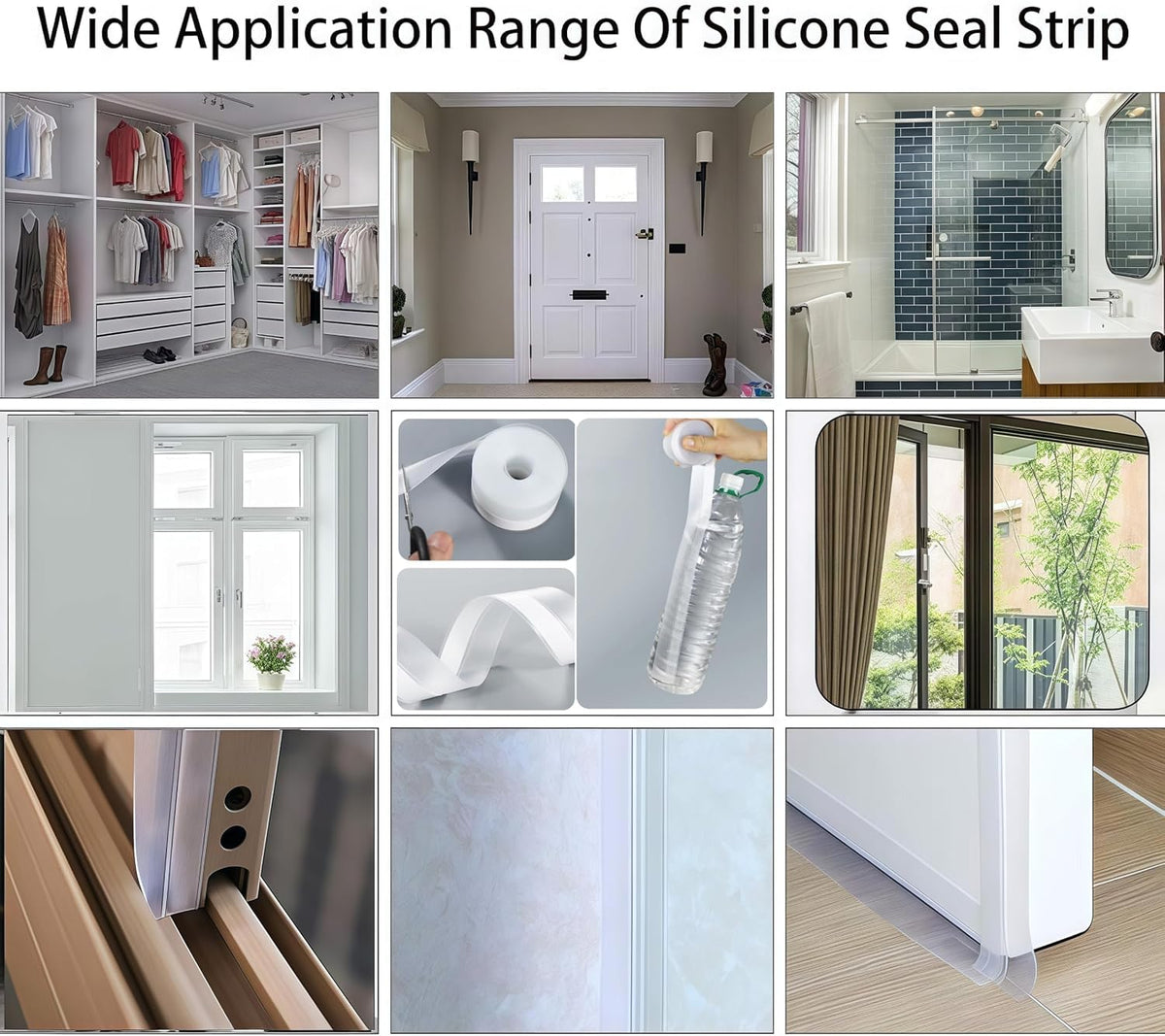 Silicone Seal Door Strip Bottom - 8M/26ft (W: 35MM) Silicone Sealing Sticker Self Adhesive Weather Stripping for Gaps of House, Glass Shower, Window and Door, Weatherproof Soundproof Insect Proof