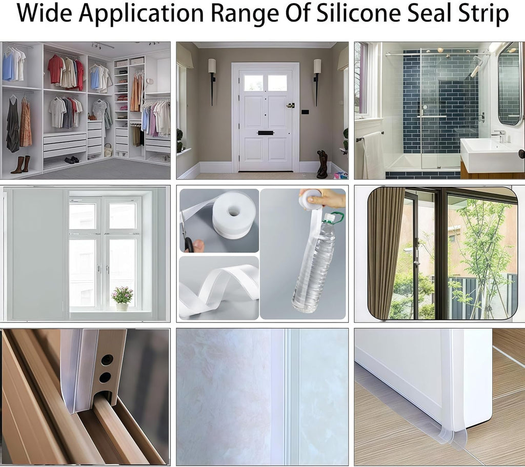 Silicone Seal Door Strip Bottom - 8M/26ft (W: 35MM) Silicone Sealing Sticker Self Adhesive Weather Stripping for Gaps of House, Glass Shower, Window and Door, Weatherproof Soundproof Insect Proof