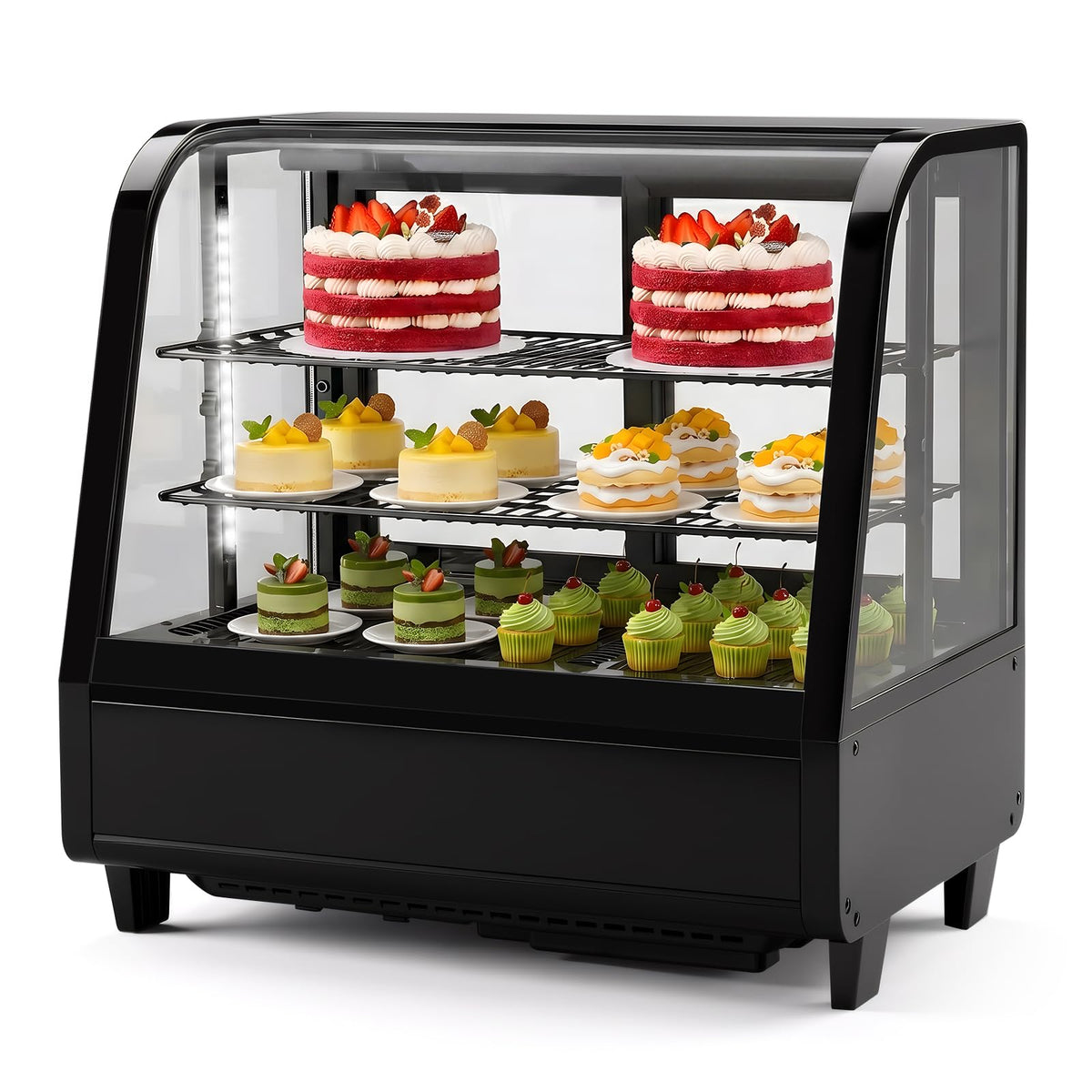 Commercial Cake Display Refrigerator, 78L Countertop Glass Cooler with LED Light, 32-53.6°F Digital Thermostat, Frost-Free Pastry Showcase for 11" Cake, Tempered Glass & Rear Door for Bakery/Cafe/Home