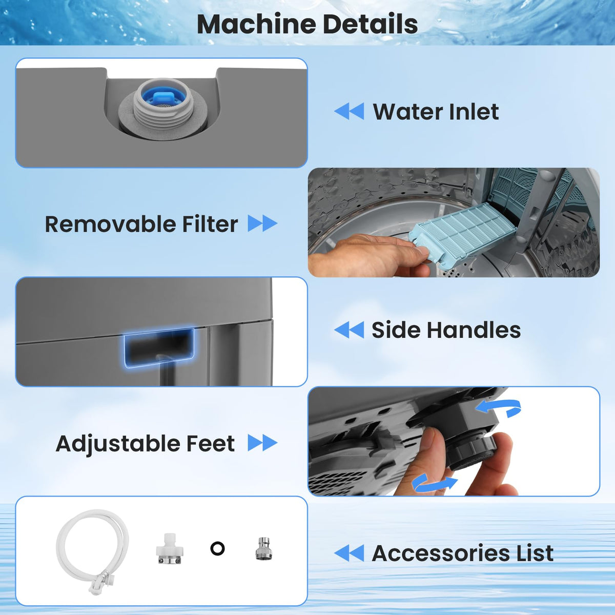 Nictemaw 2.8 Cu.ft. Portable Washer with Drain Pump, 20 lbs Capacity