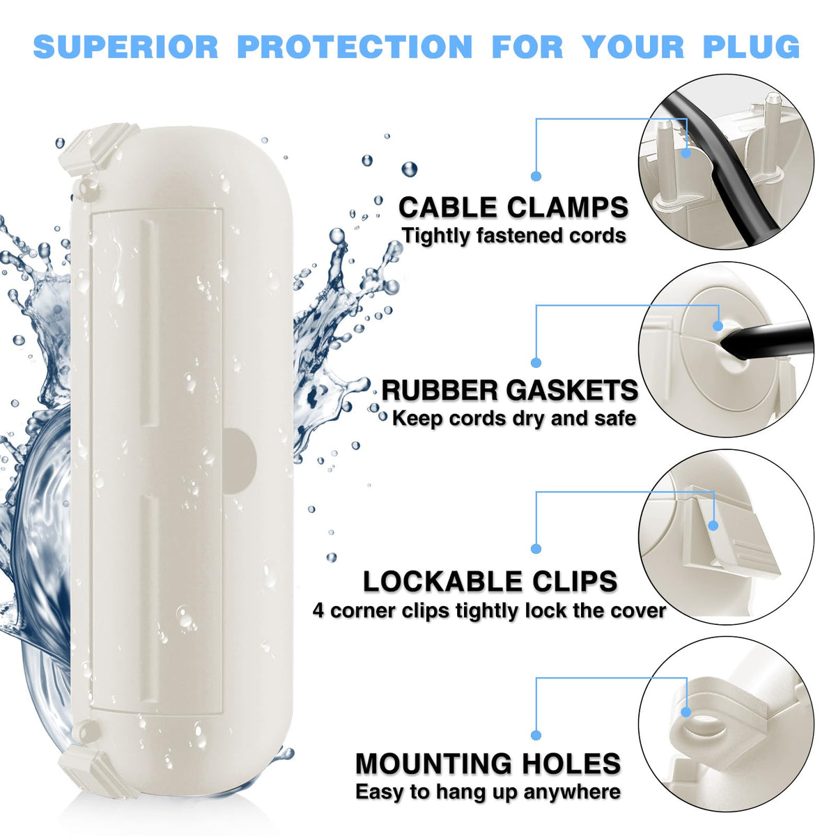 [3 Pack] Flemoon Outdoor Extension Cord Safety Cover with Waterproof Seal