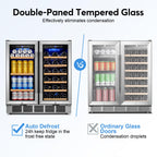 24" Dual Zone Wine and Beverage Refrigerator, Under Counter with Glass Door