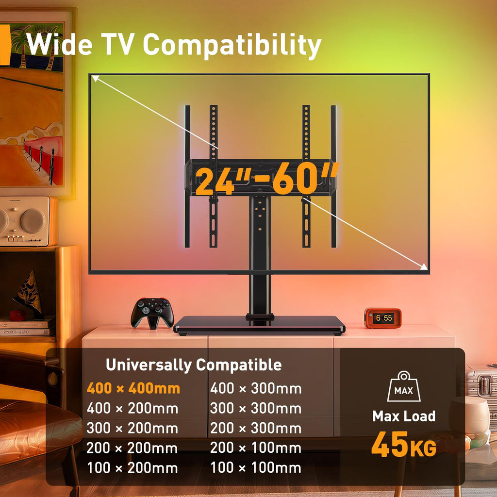 PERLEGEAR Universal Swivel TV Stand for 24-60 inch TVs up to 45kg