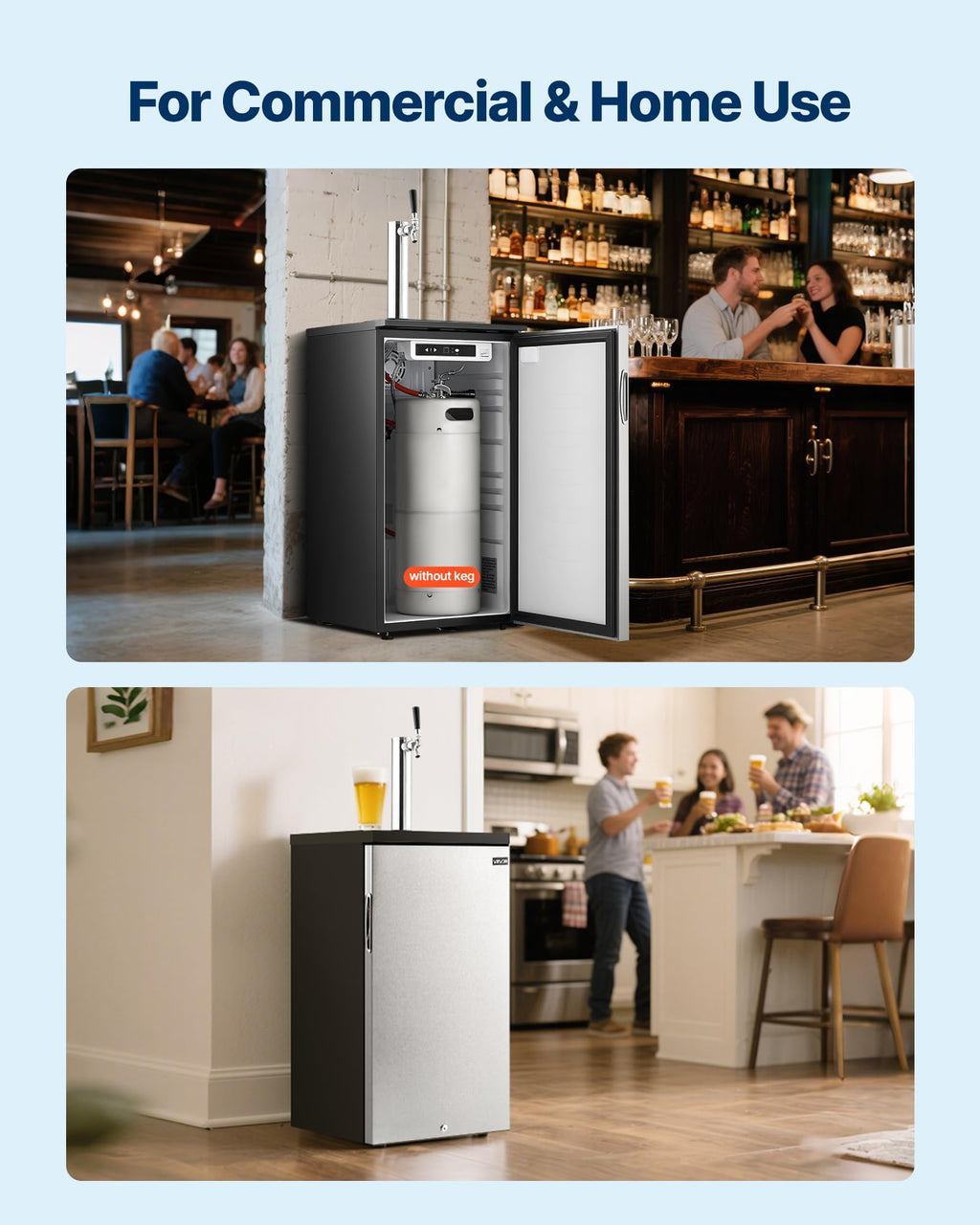 VEVOR Beer Kegerator, Single Tap Commercial Draft Beer Dispenser for D system, Full Size Keg Refrigerator with 5lbs CO2 Tank, Hold 2 Sixth / 2 Ball lock keg, Black