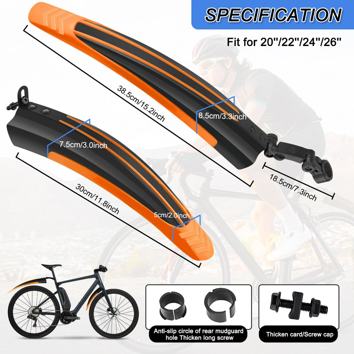 Bike Mudguard Set, Portable Adjustable Road Mountain Bike Bicycle Cycling Tires Front and Rear Mud Guard Fenders for MTB Mountain Road Bike