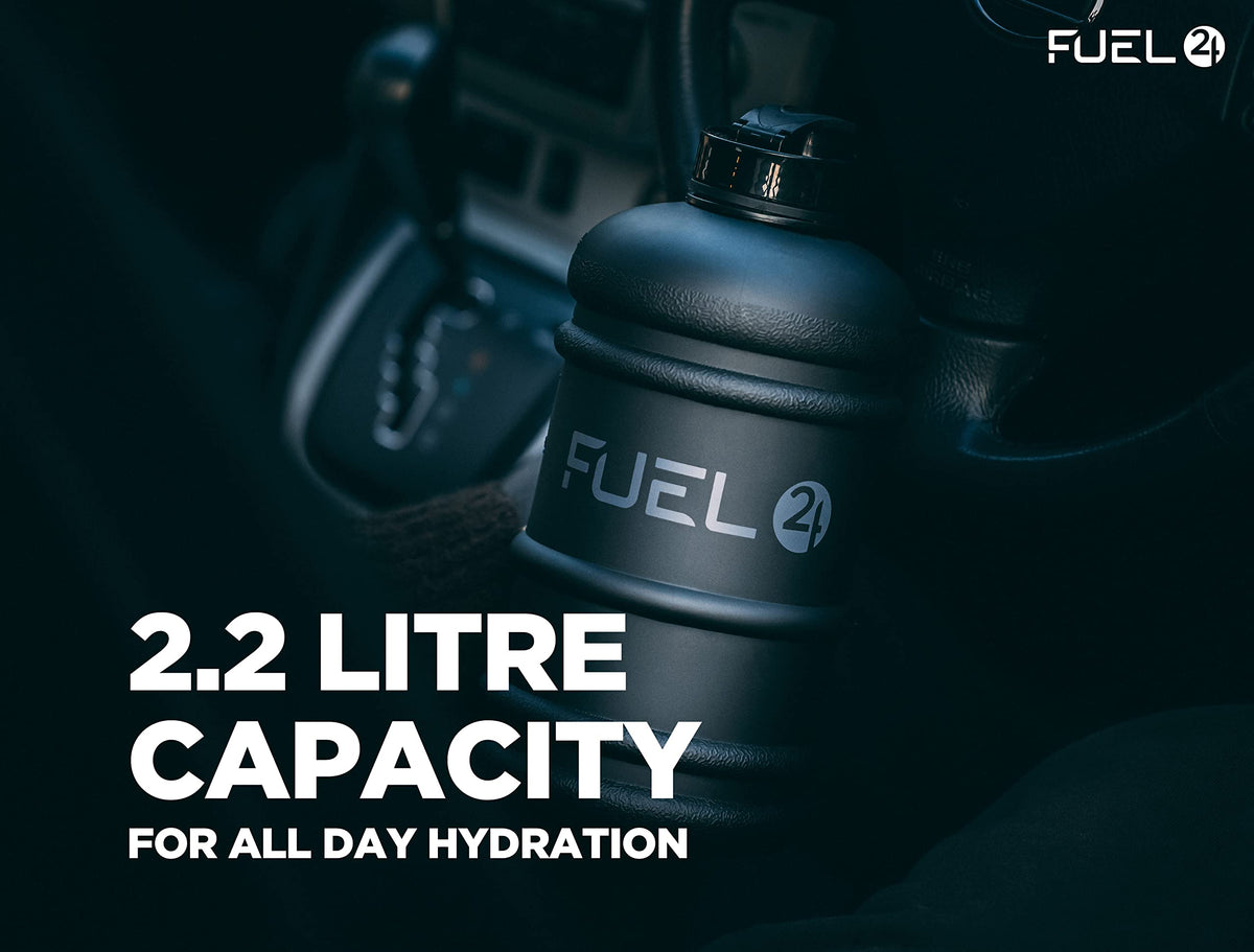 Fuel24 Jug - 2.2 Litre Water Bottle - Extra Strong Flex Material - Drop Proof, Pop or Straw Cap Options - 2.2L Large Gym Sports Bottle, BPA FREE