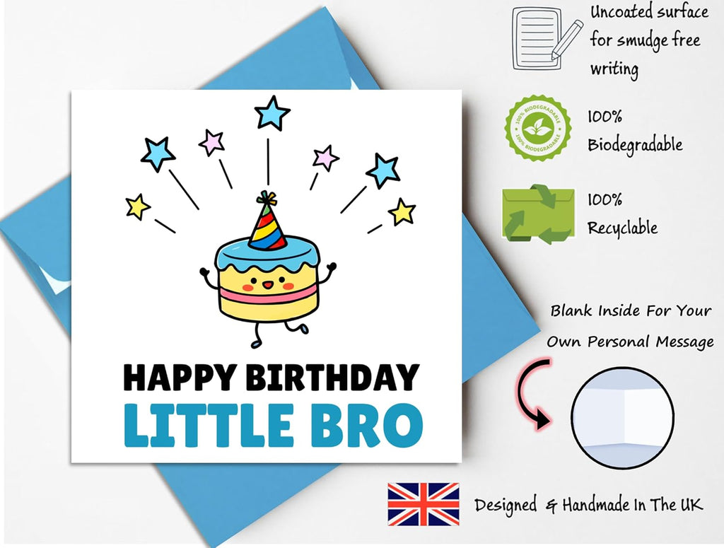 Printperfect - Brother Birthday Card - LITTLE BRO - Birthday Cards for Special Brother and Little Bro - Card for Him - Blue