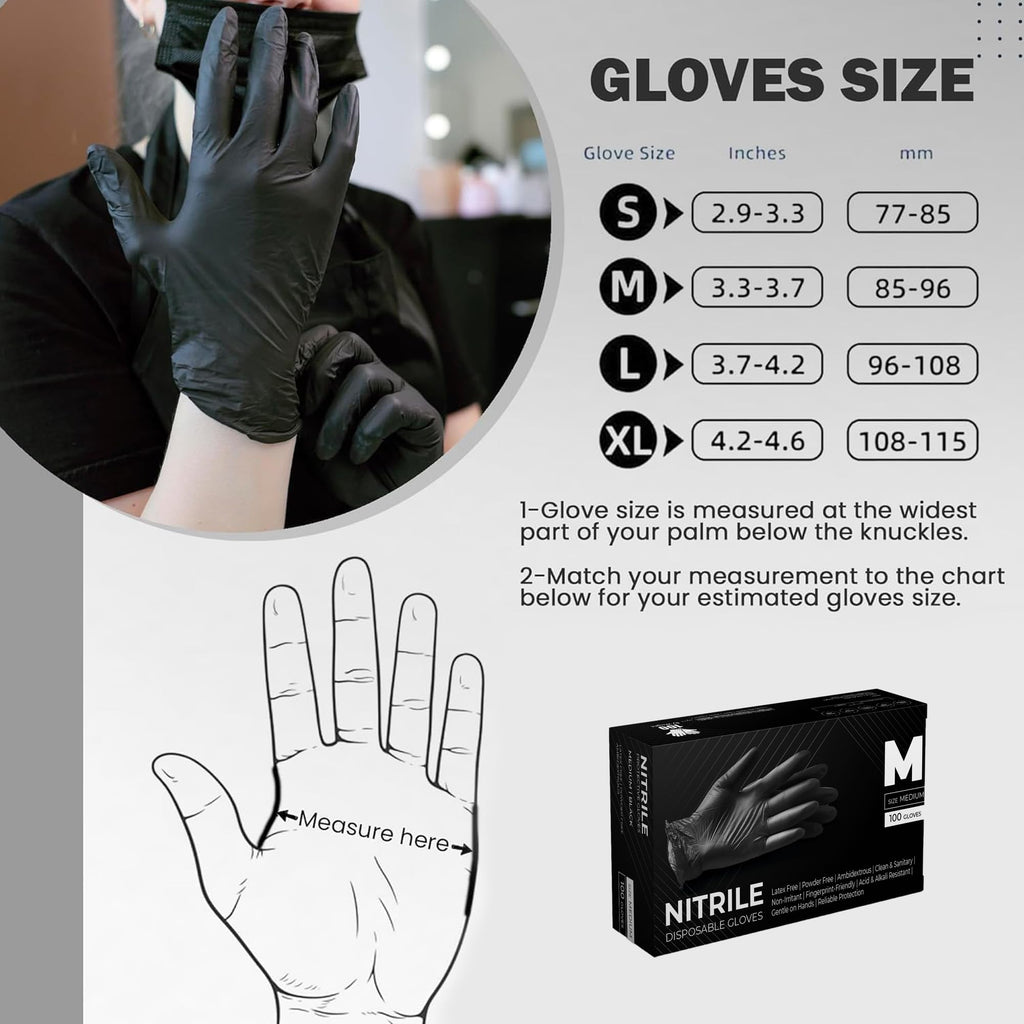 The Real Touch Black Nitrile Multi-Purpose Disposable Gloves, Powder Free, Disposable, Extra Strong - Box of 100 (Black, Large)