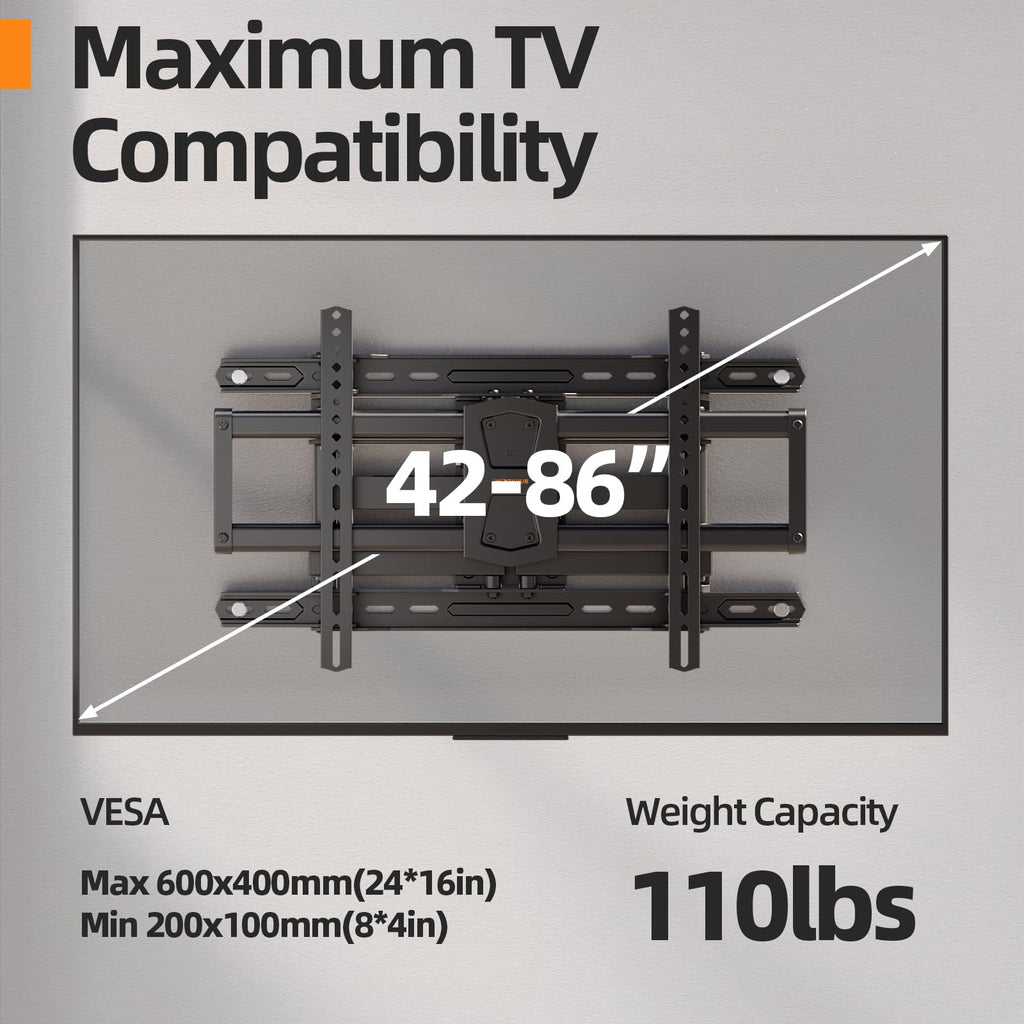 IWORKBOARD 55 65 75 85 inch Tilting TV Wall Mount for 32-90 '' TVs, Low Profile TV Mount Bracket, Safe Lock & Quick Release,Max VESA 600x400mm, 24 inch Studs,132 lbs, Fit Most 55+ 75+ 85+ 86 TVs