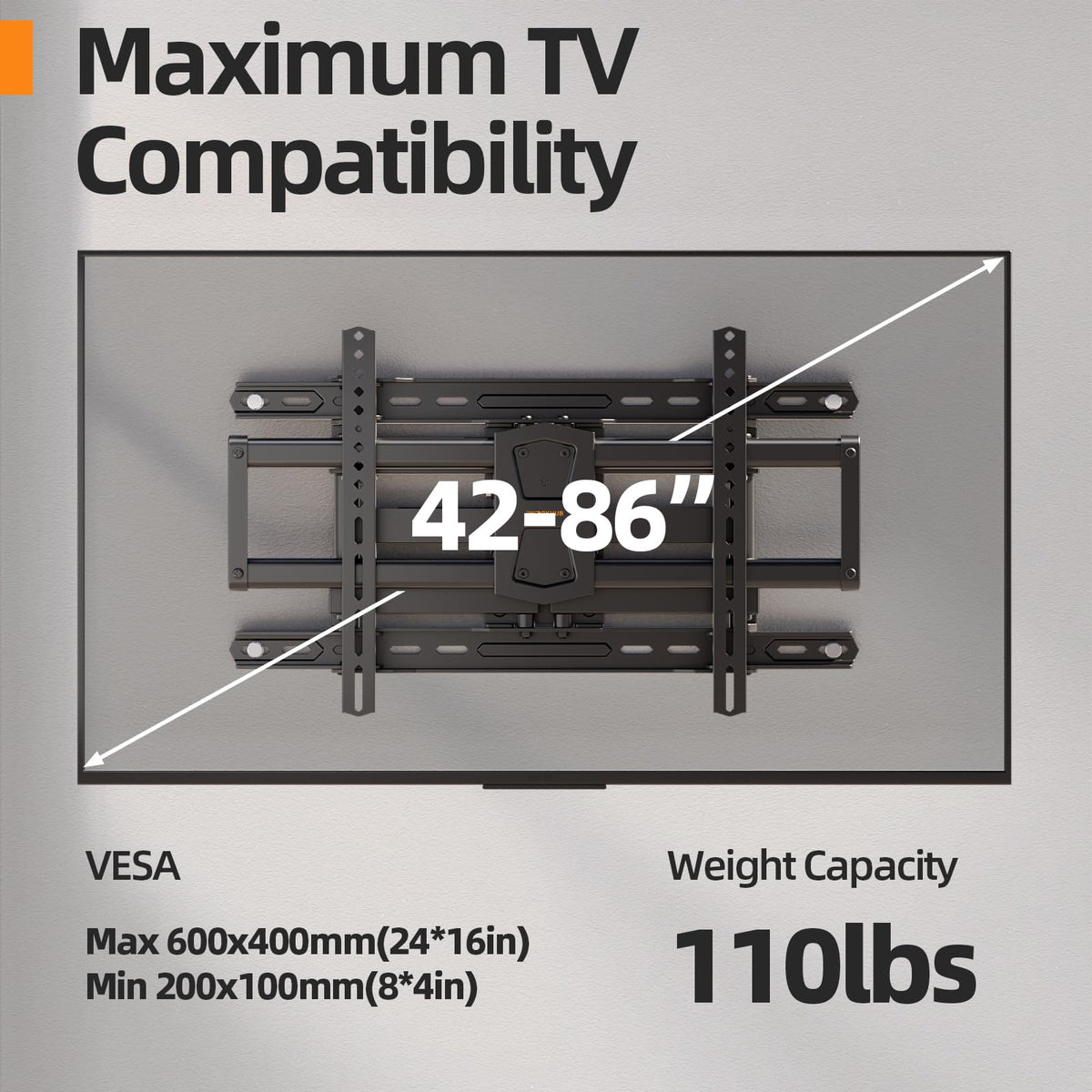 IWORKBOARD 55 65 75 85 inch Tilting TV Wall Mount for 32-90 '' TVs, Low Profile TV Mount Bracket, Safe Lock & Quick Release,Max VESA 600x400mm, 24 inch Studs,132 lbs, Fit Most 55+ 75+ 85+ 86 TVs
