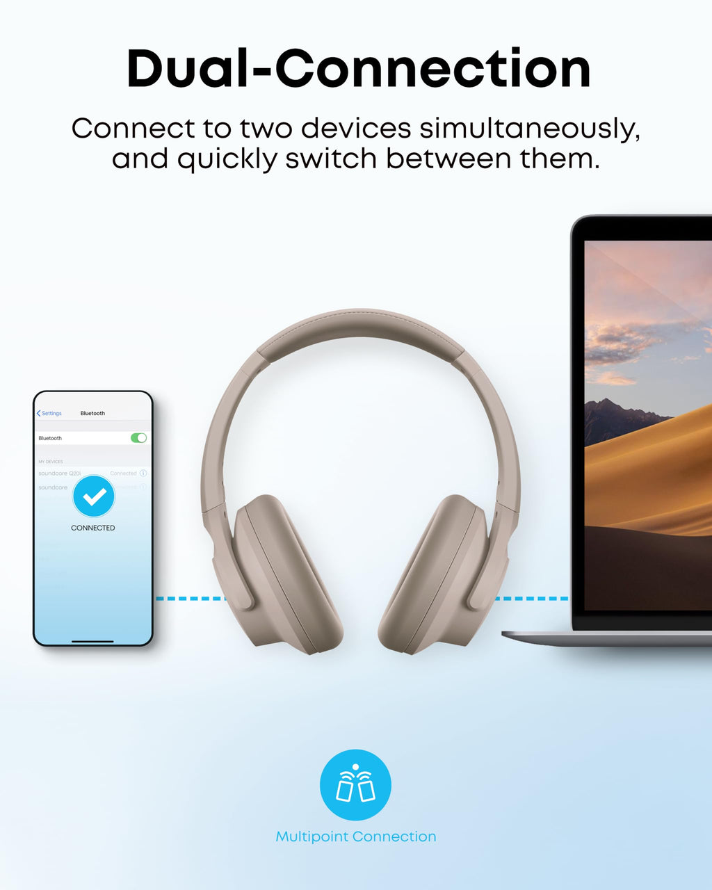 Soundcore by Anker Q20i Headphones with Protective Case, Blue, Bundle