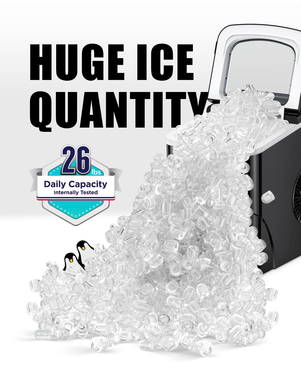 Silonn Ice Maker Countertop, 9 Cubes Ready in 6 Mins, 26lbs in 24Hrs, Self-Cleaning Ice Machine with Ice Scoop and Basket, 2 Sizes of Bullet Ice for Home Kitchen Office Bar Party