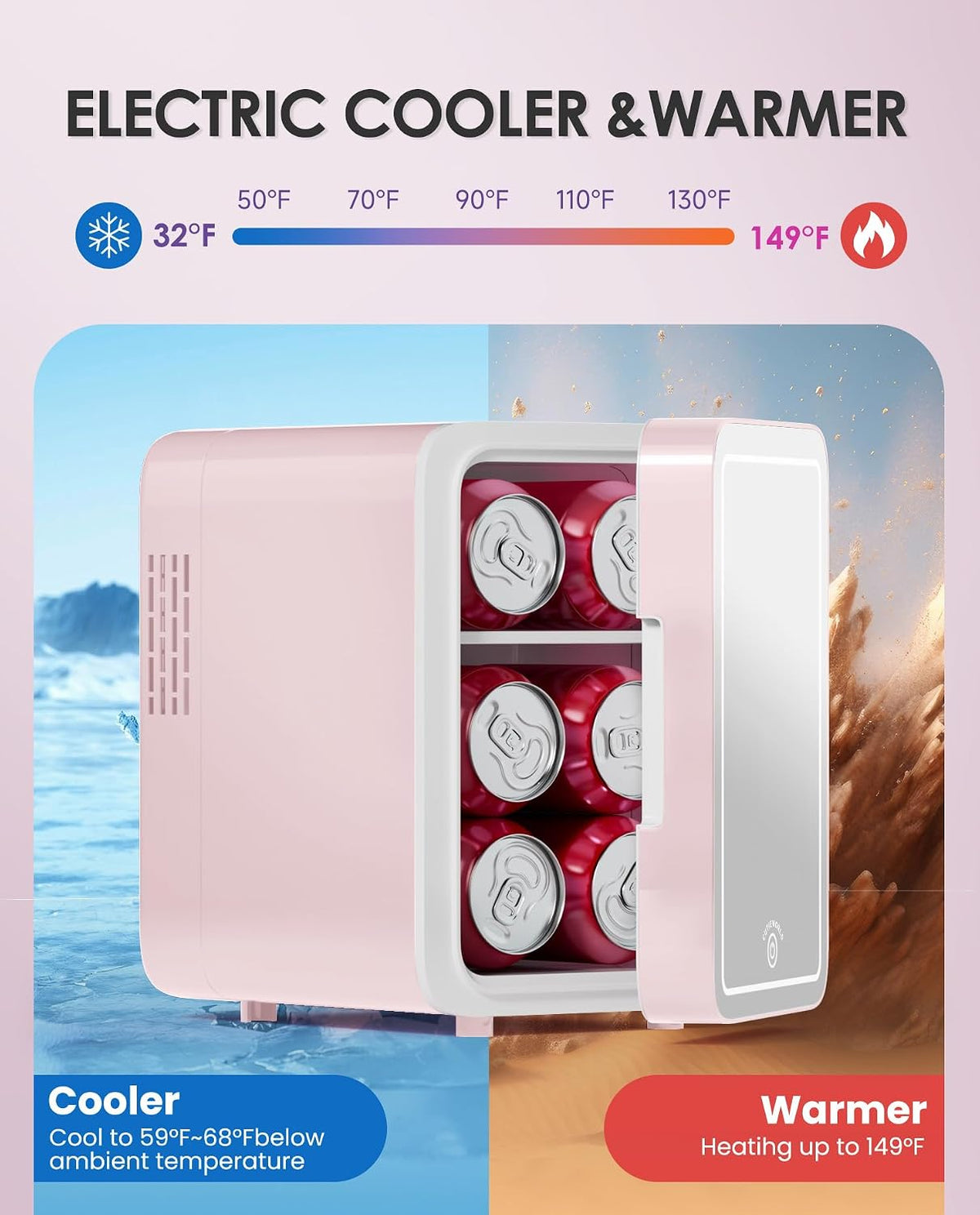 CUTIEWORLD Skincare Fridge - 4L Makeup Fridge for Refrigerating Makeup, Skincare and Food, Mini Fridge for Bedroom, Office and Car, Cooler and Warmer, Beverage Cooler, Leather Pink