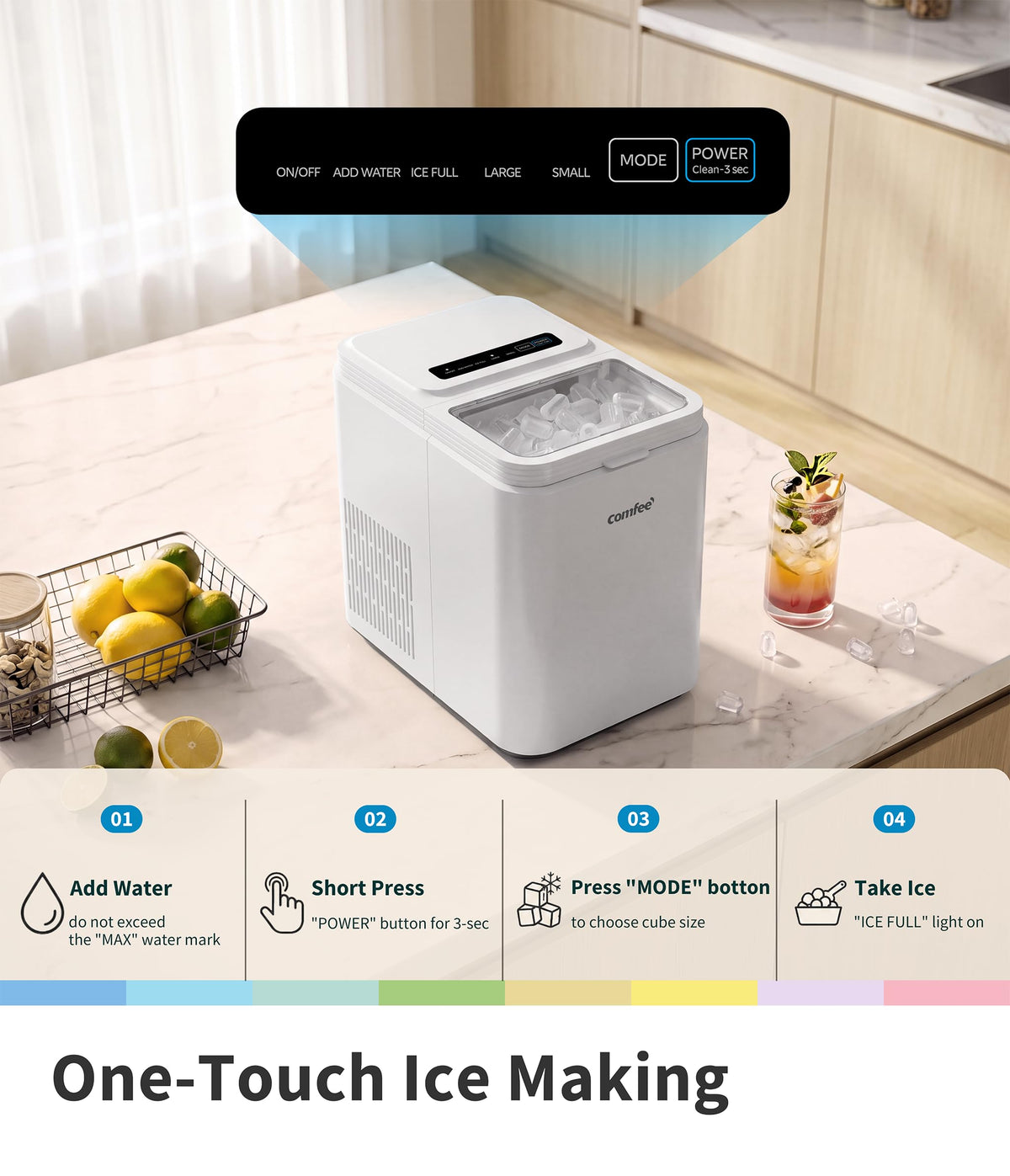 Comfee 33lbs Countertop Bullet Ice Maker, Self-Cleaning, with Ice Scoop