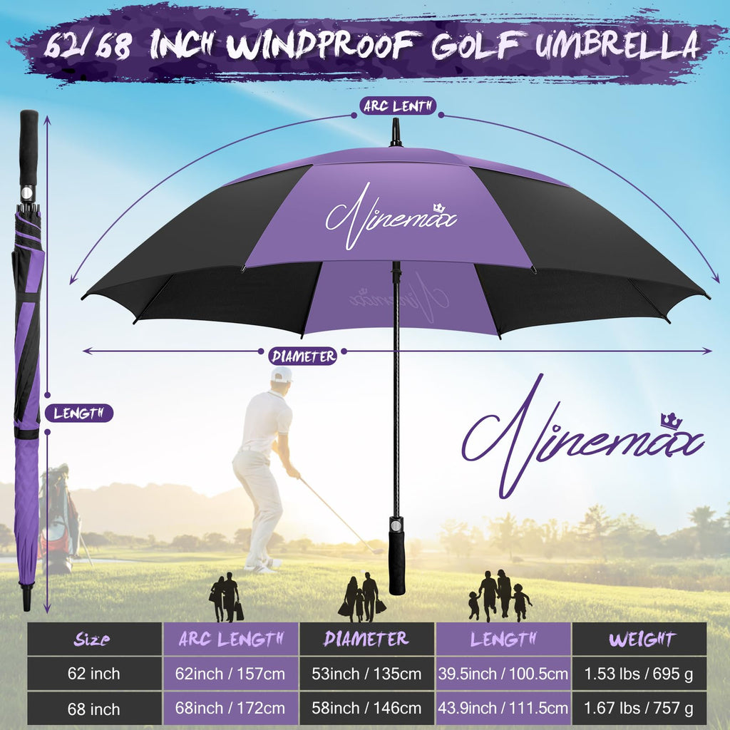 NINEMAX Large Golf Umbrella Windproof Strong 54/62/68 Inch,Extra Big Golf Umbrellas Automatic Open Double Canopy for Gents Women