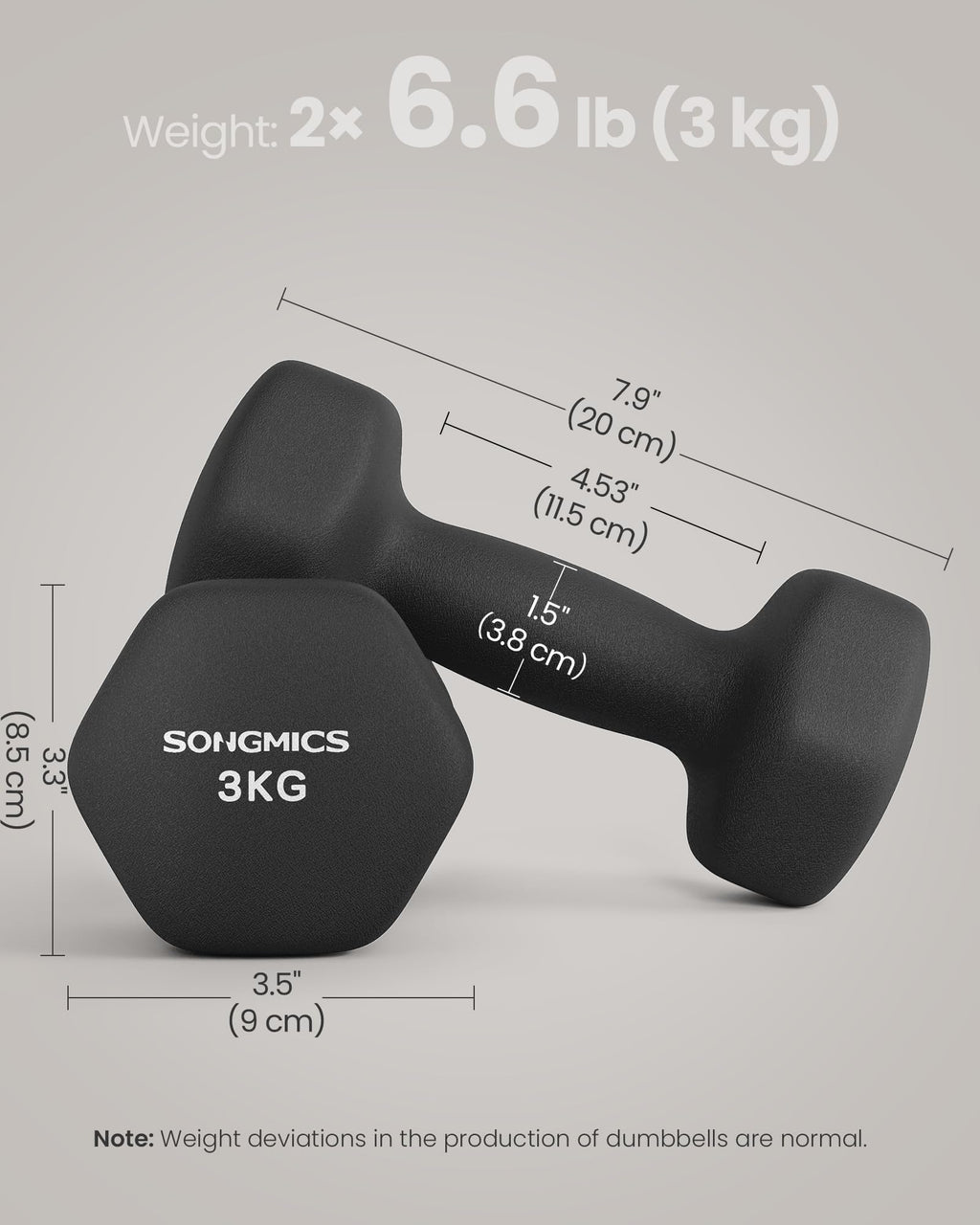 SONGMICS Hex Neoprene Dumbbells, 1/2/3/4/5KG Pair Weights for Fitness Training