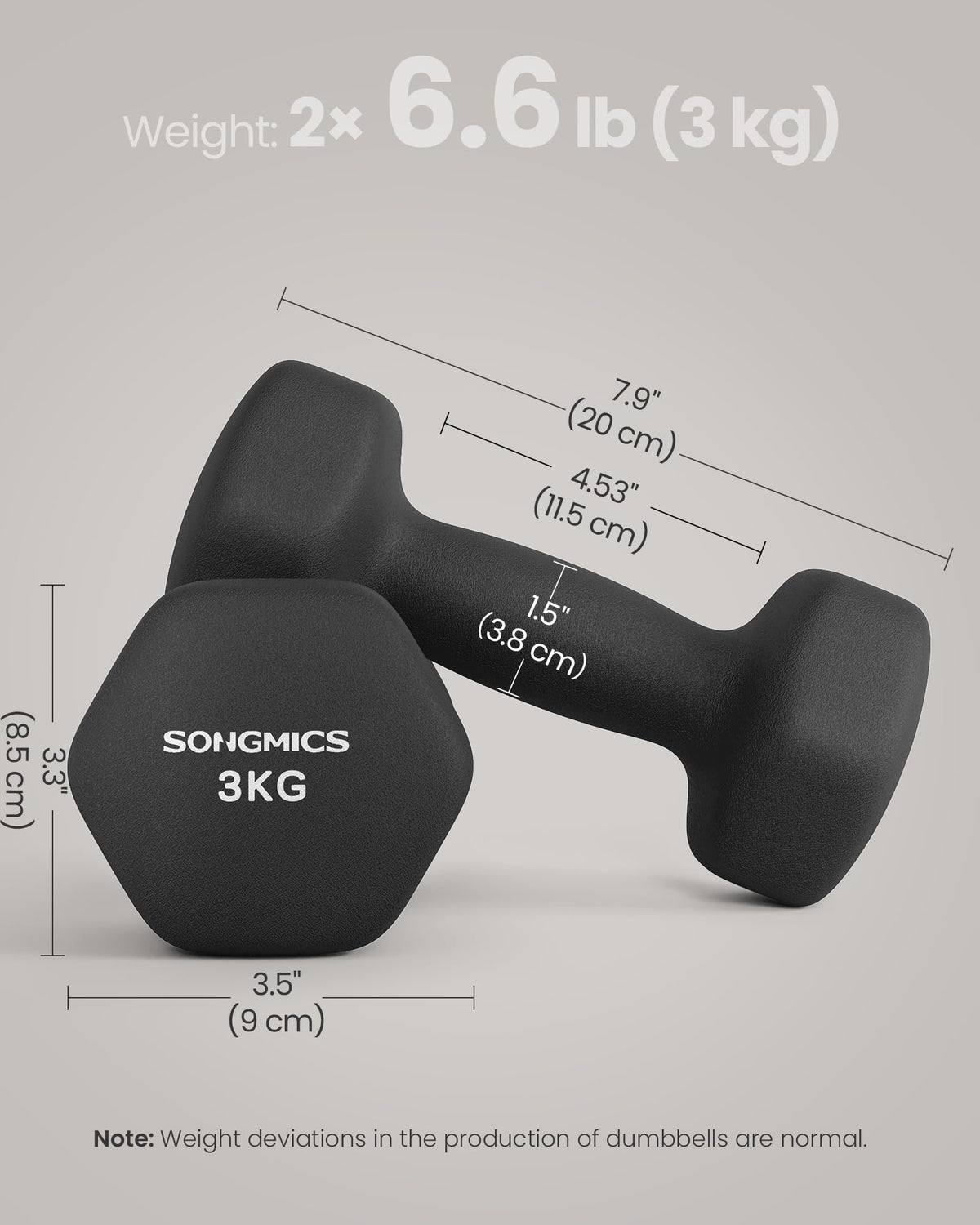 SONGMICS Hex Neoprene Dumbbells, 1/2/3/4/5KG Pair Weights for Fitness Training