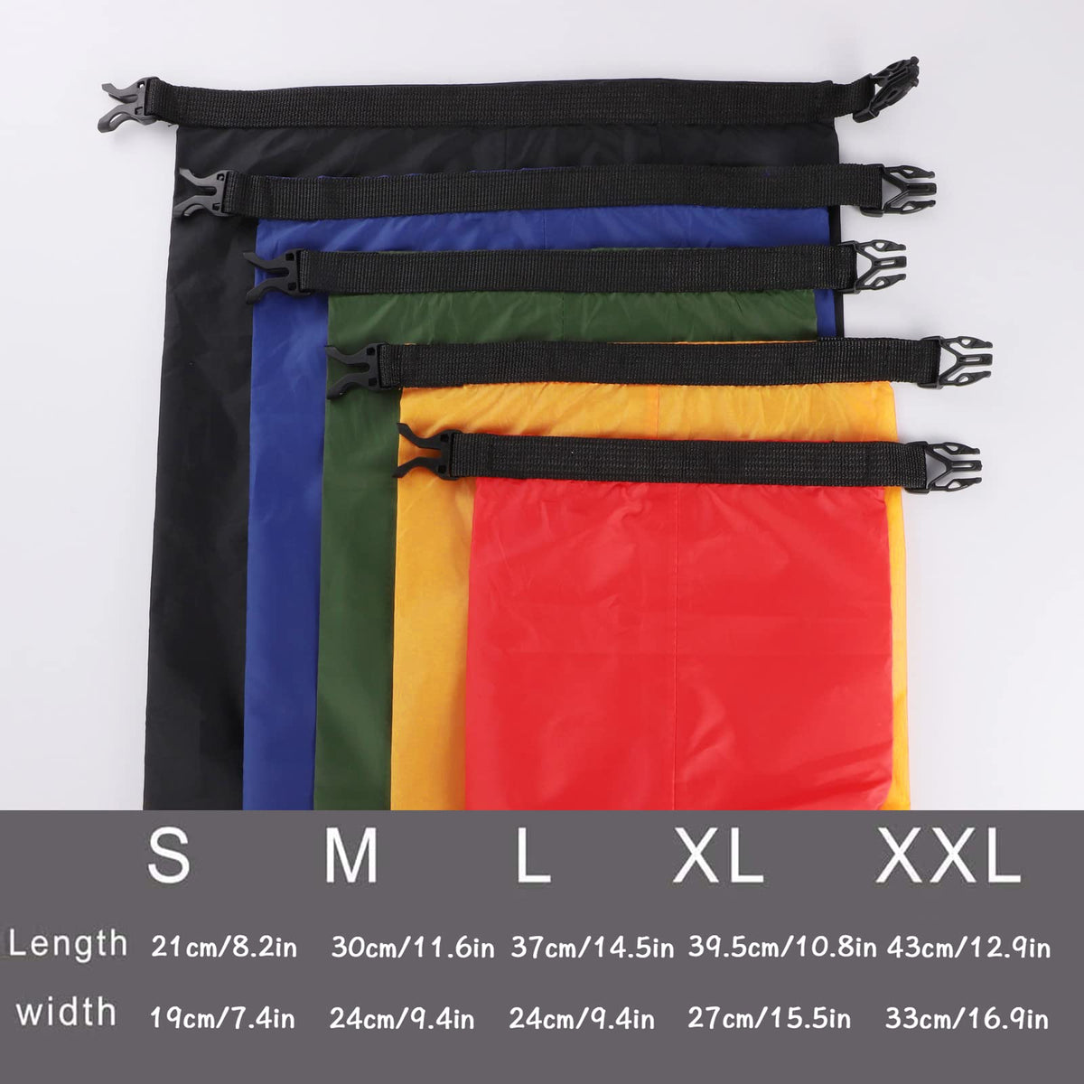 kuou 5 Pack Waterproof Dry Bags, 1.5L-6L, Lightweight, Black