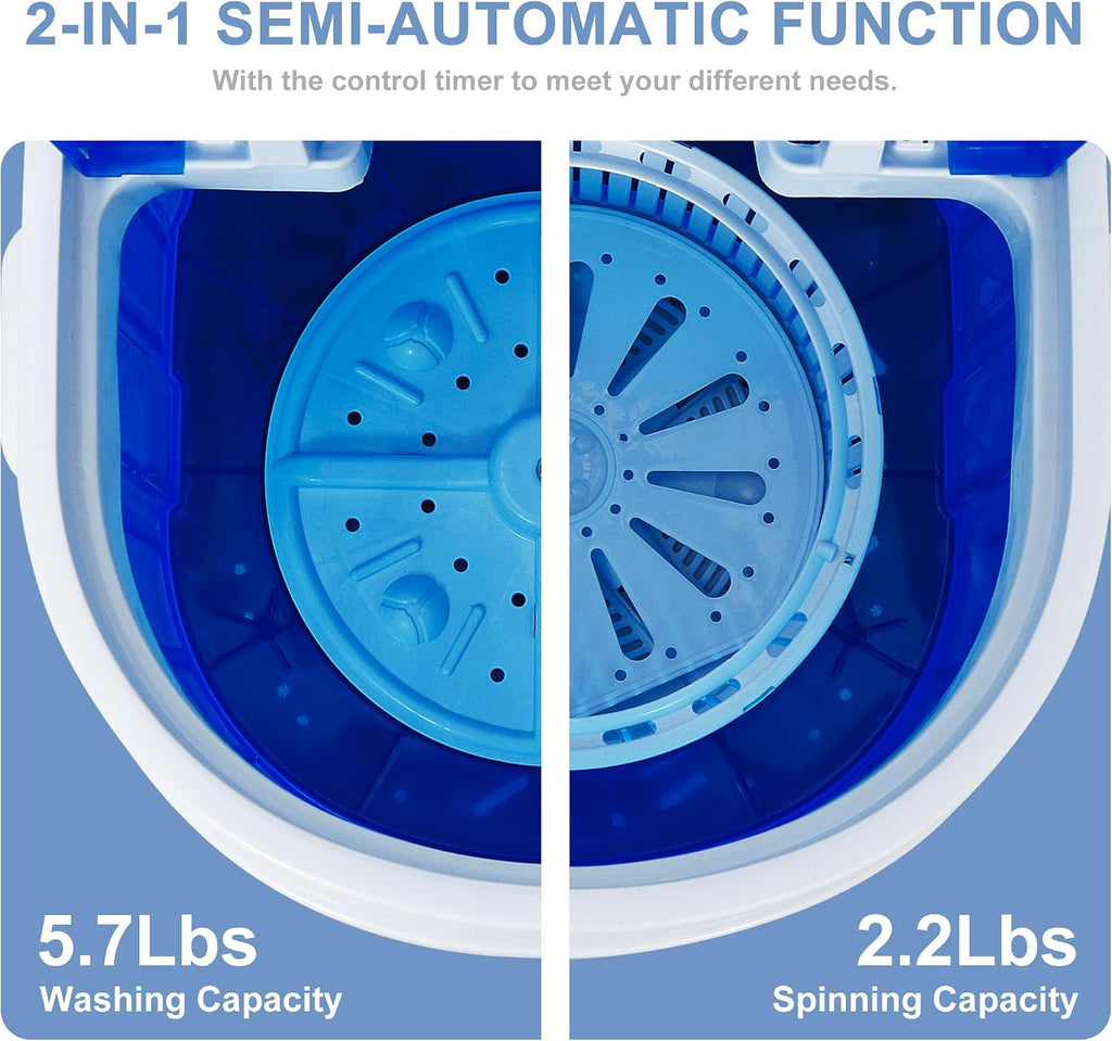 SUPER DEAL Portable Washing Machine, Single Tub Small Laundry Washer 5.7 lbs Washing Capacity for Apartments, Dorms,Traveling, RV, Semi-automatic Laundry 110V, Blue