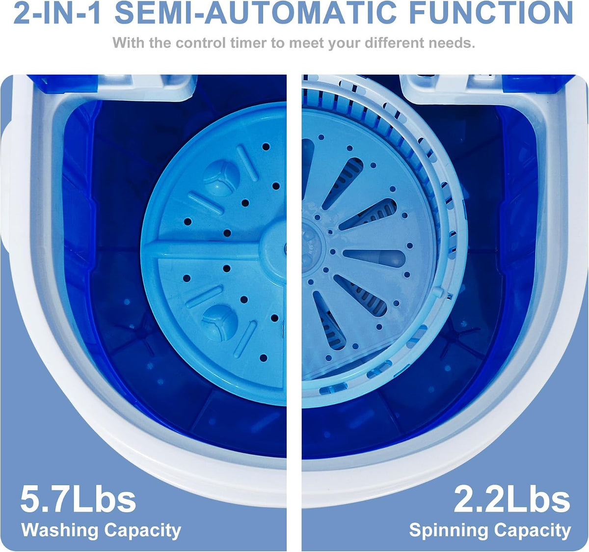 SUPER DEAL Portable Washing Machine, Single Tub Small Laundry Washer 5.7 lbs Washing Capacity for Apartments, Dorms,Traveling, RV, Semi-automatic Laundry 110V, Blue