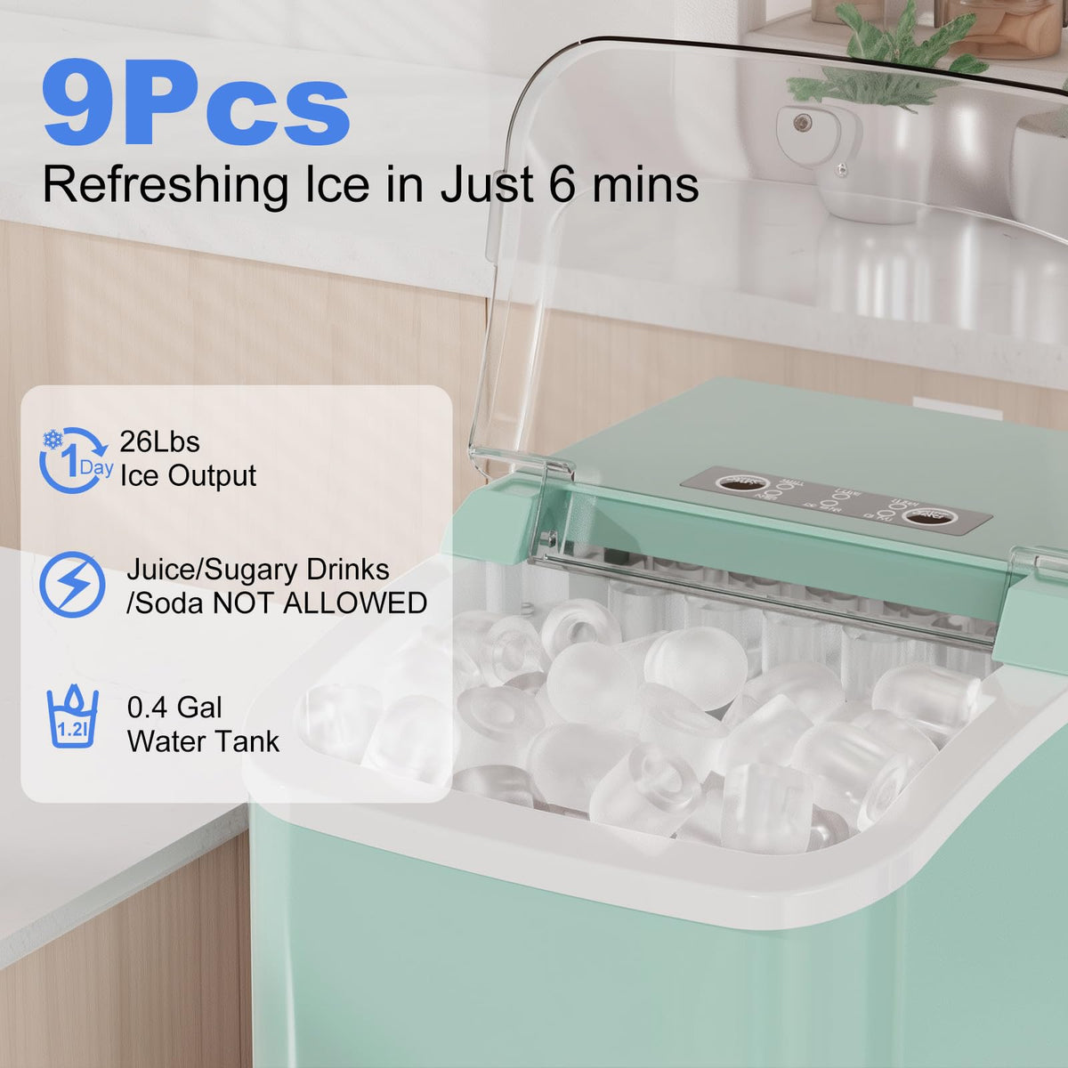 NEWBULIG Ice Makers Countertop with Handle, Portable Ice Machine
