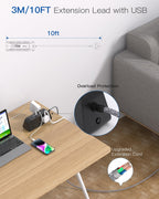 Extension Lead with USB Slots, 6 Way Outlets 5 USB (5A, 3 USB- C Port),1.6M